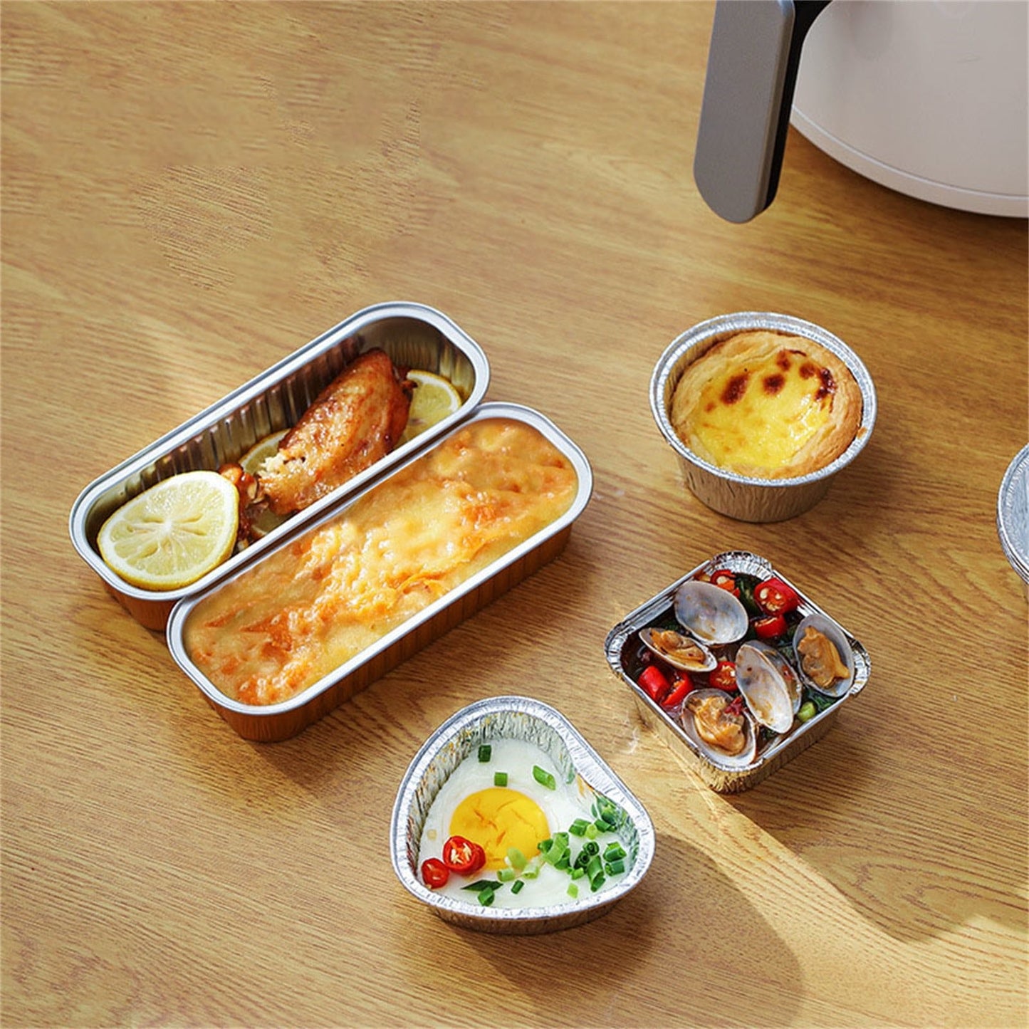 20-Pack Heart-Shaped Aluminum Foil Pans - Disposable Baking Cups for Egg Cooking, Air Fryer Use, Perfect for Parties and Catering C