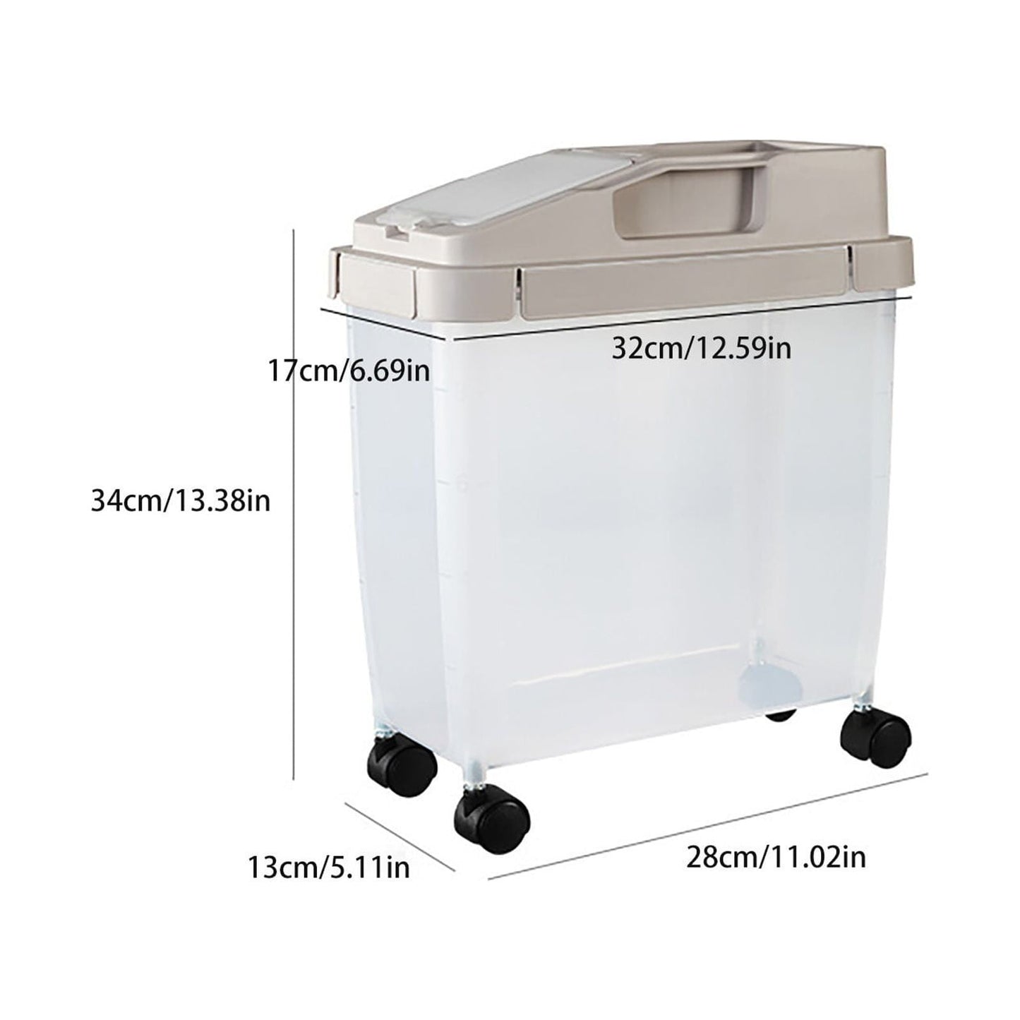 Airtight Pet Food Storage Container for Dog Cat Food Up to 10lbs Large Dry Food Bin with Measuring Cup Lids for Treats and Other Pets (10 LB), 6.31x9.44x7.08 11.02" x 5.11" x 13.38" Beige