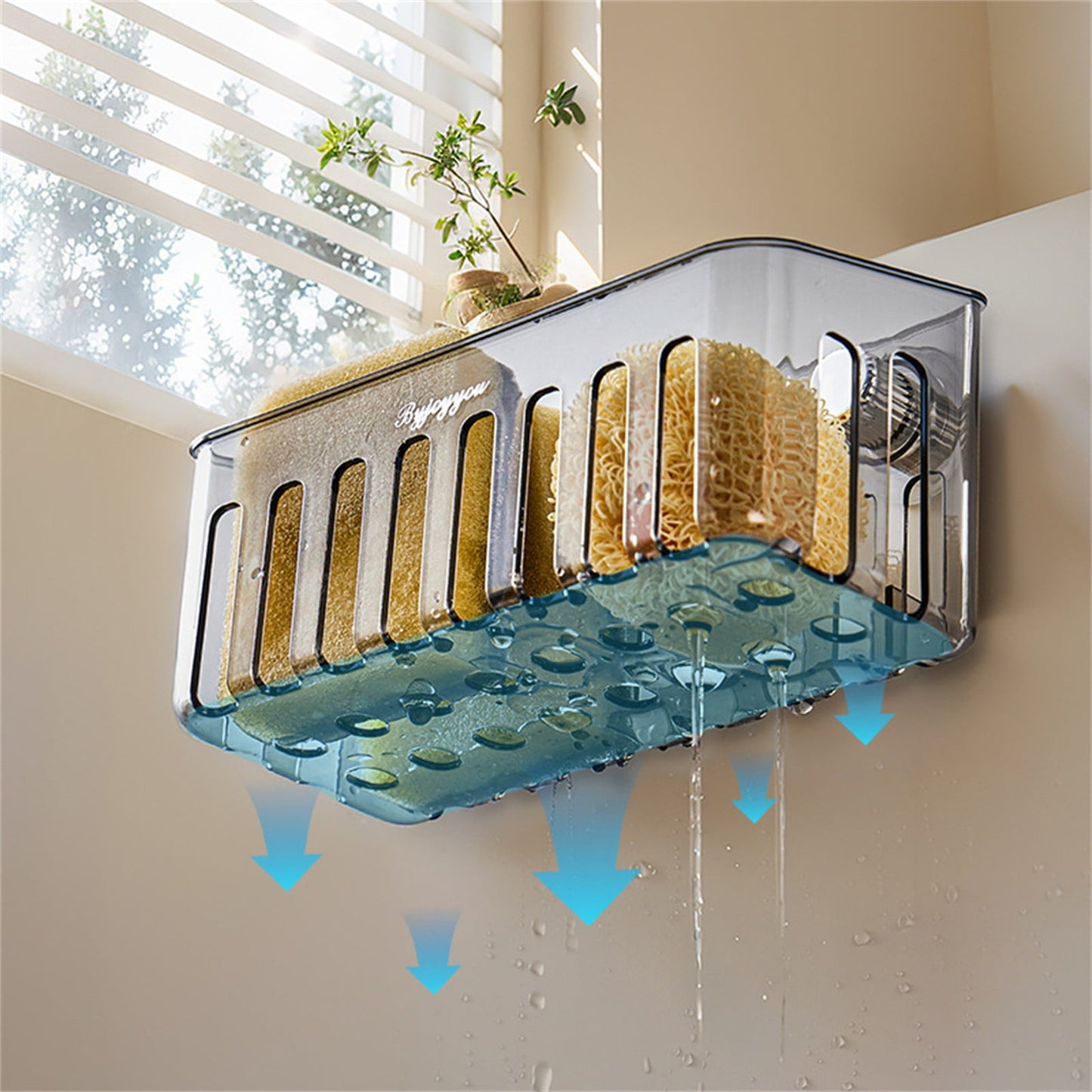 Kitchen Sponge Holder with Suction Cups, Removable Sink Caddy Organizer for Brushes, Dishcloths, Stainless Steel Drain Rack for Countertops Clear2 3.43x7.48' 3.43" x 7.48" Clear1