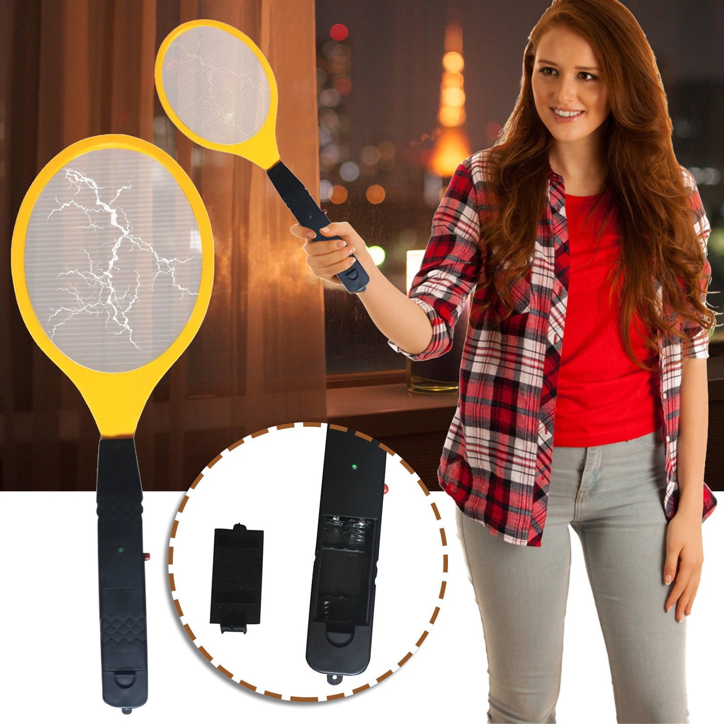 2 Pack Large Electric Mosquito Swatter Racket - Rechargeable Bug Zapper for Indoor Outdoor Use, Safety Mesh, Powerful Fly Killer, Ergonomic Handle Insect Pest Control (19x7.1in)