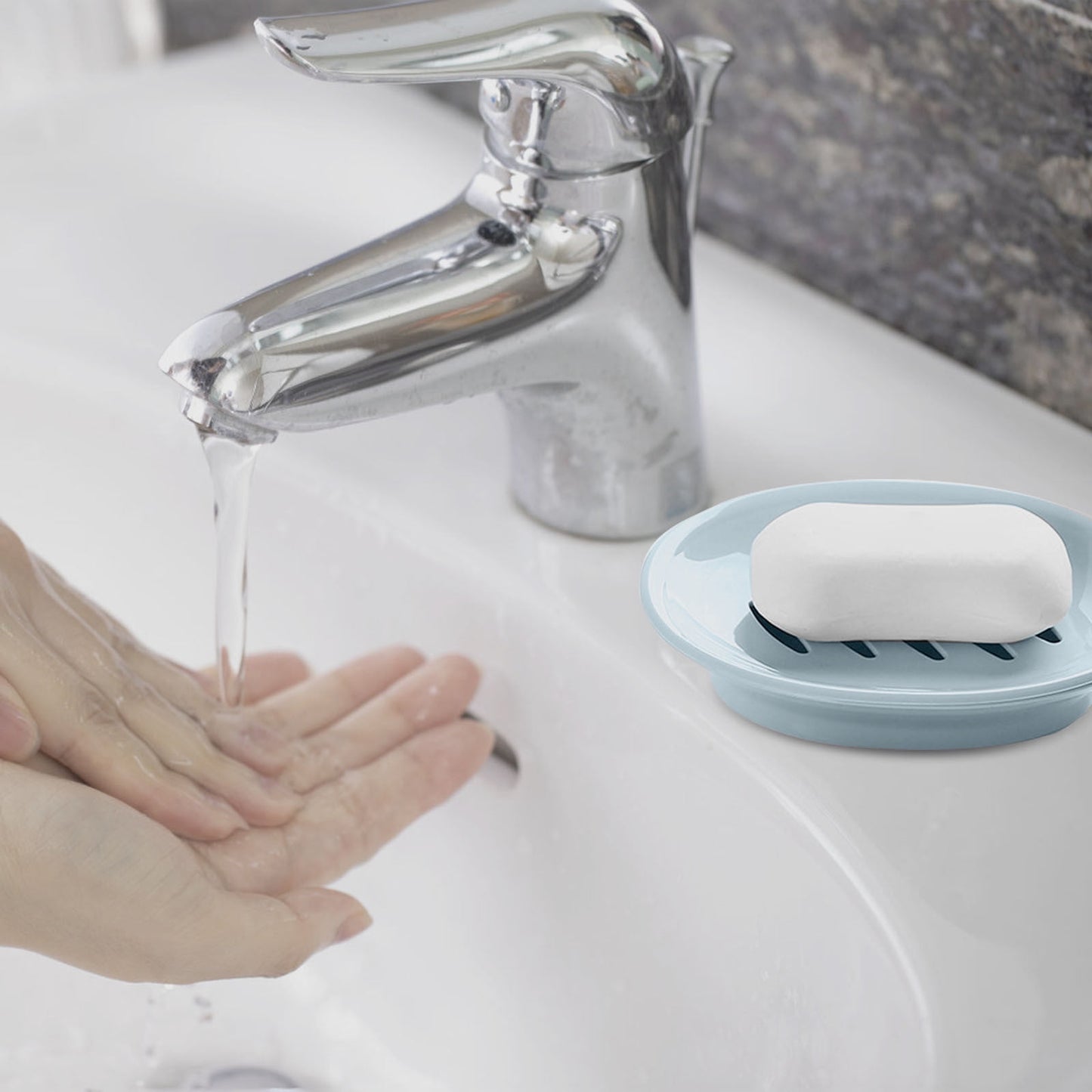 Oval Plastic Soap Dish - Double Compartment Drain Tray| Bathroom & Kitchen Soap Holder for Face & Body Soap | Oval Shaped Soap Dish for Countertop & Shower Use(Pink) Light Blue