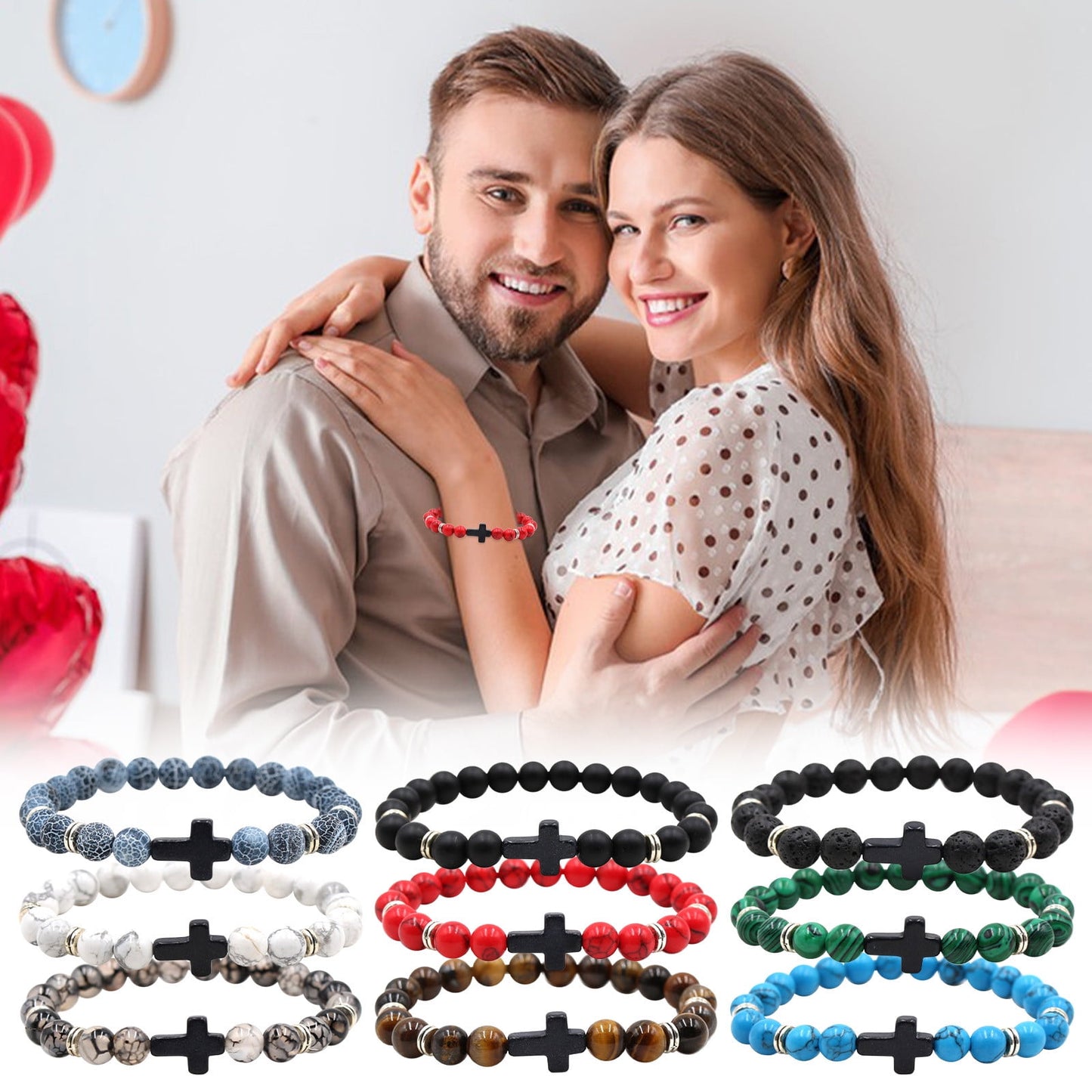 Natural Stone Black Cross Stretch Bracelet Elastic Thread Beaded Unisex Jewelry - One Size Fits Most Wrist, Spiritual Healing Crystal Bead Gift, Up to 60% OFF G