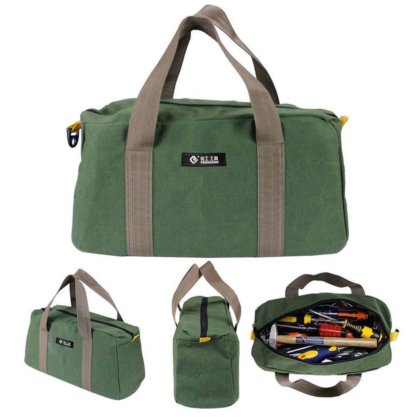 1 Pack Tool Bag for Men with Waterproof Hard Bottom,Mechanics Tool Bag,Heavy Duty Tool Bag Wide Mouth Tote for Various Instrument, Electrician Carpenter Mechanic,3 Sizes Available,Green(16 inch) 16 inch