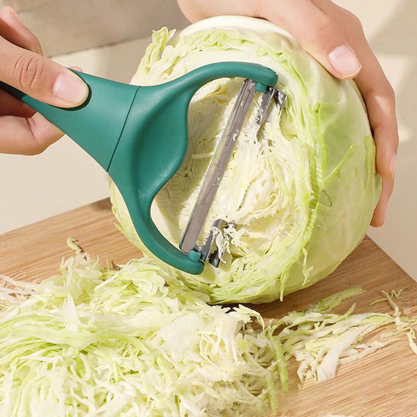 Professional Cabbage Peeler Shredder,Dual Sharp Blades for Julienne Vegetables,Non-Slip Ergonomic Handle,Dark Green Kitchen Tool for Salad Prep