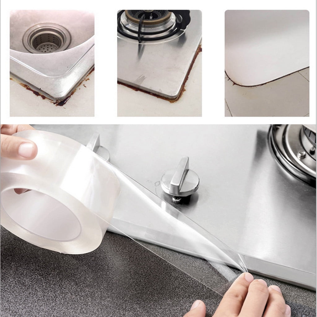 Clear Caulk Tape,Waterproof Self Adhesive Caulk Strip Bathtub Sealant Tape, Sealing Strip Oil Proof Bathroom Sealant for Kitchen Floor Wall Edge Protector,Transparent Acrylic Tape (5x300cm) 8x300cm