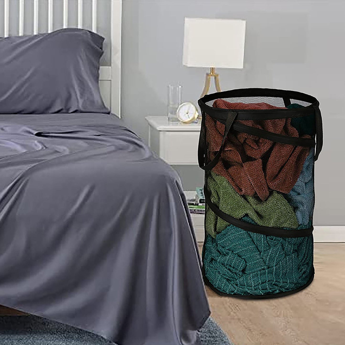 Large Collapsible Laundry Basket, Heavy Duty Foldable Mesh Pop Up Hamper with Handles for Laundry Room, Bathroom, WashRoom, College Dorm, Travel, Storage Organizer, 14.17x22.83 14.17" x 22.83" White