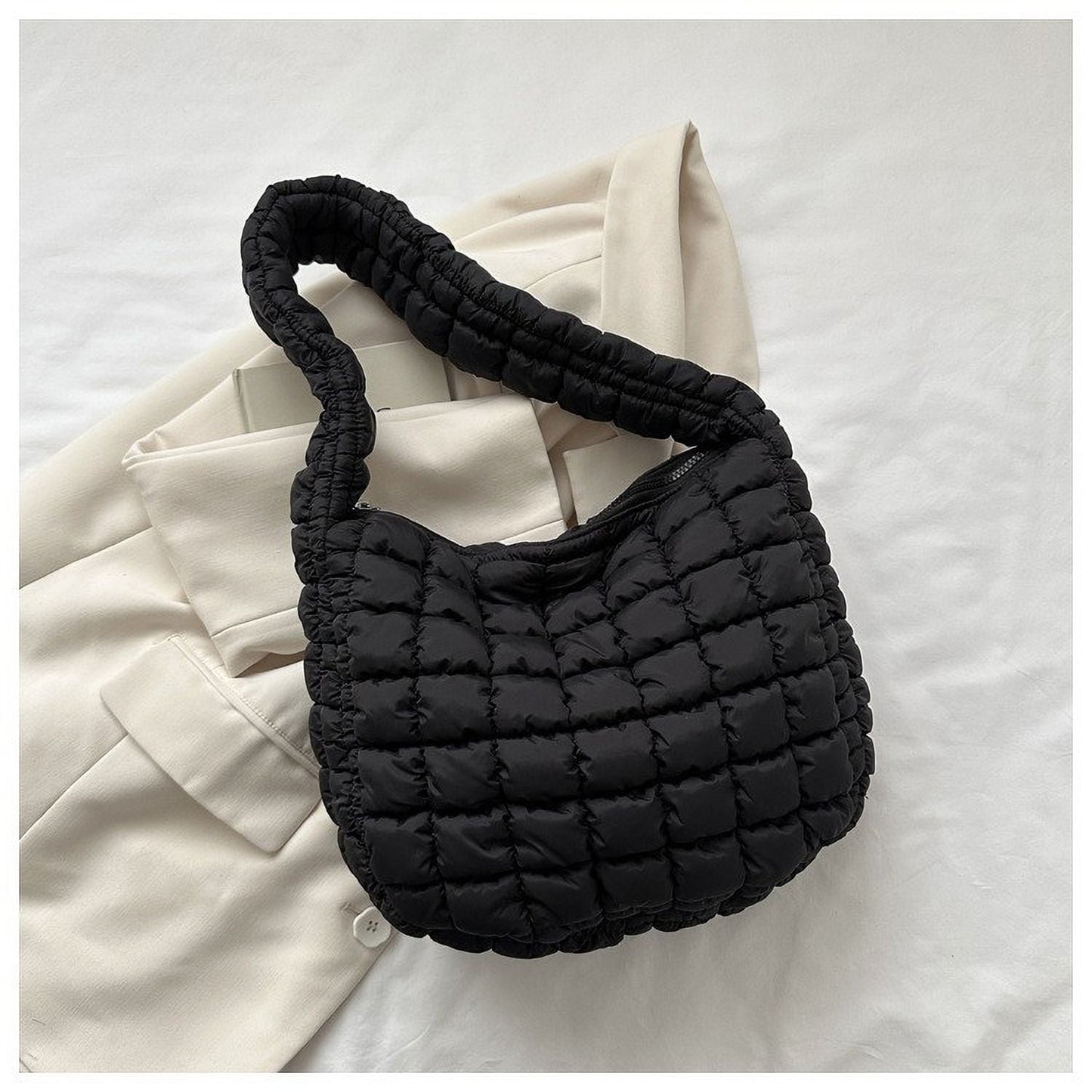 Puffer Tote Bag for Women, Quilted Crossbody Bubble Shoulder Bag, Soft Cloud Lightweight Puffy Handbag, Perfect for Vacation Travel and Daily Matching A