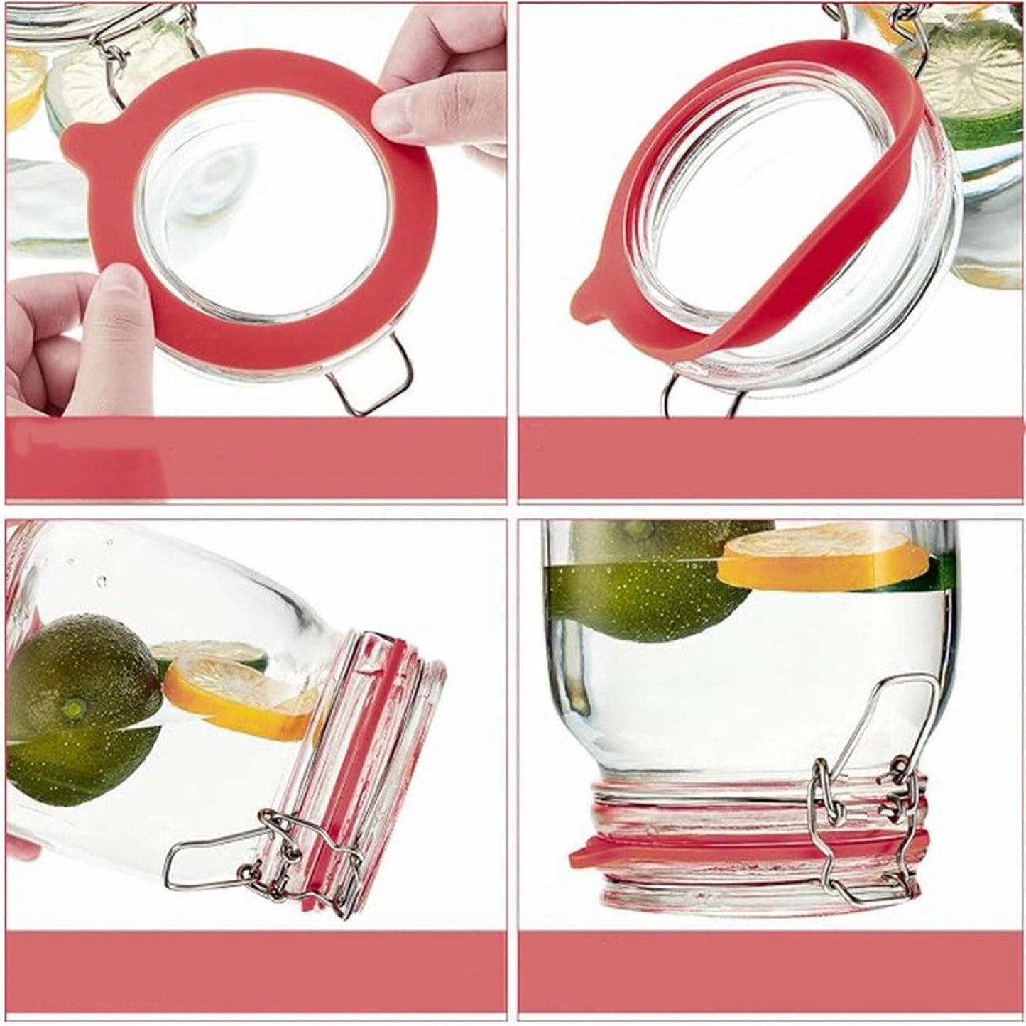Silicone Replacement Gasket, Airtight Rubber Seals Rings for Mason Jar Lids, Leak-Proof Canning Silicone Fitting Seals for Glass Clip Top Jars (Red, 8pcs) 3.7 Inches 3.7" Red