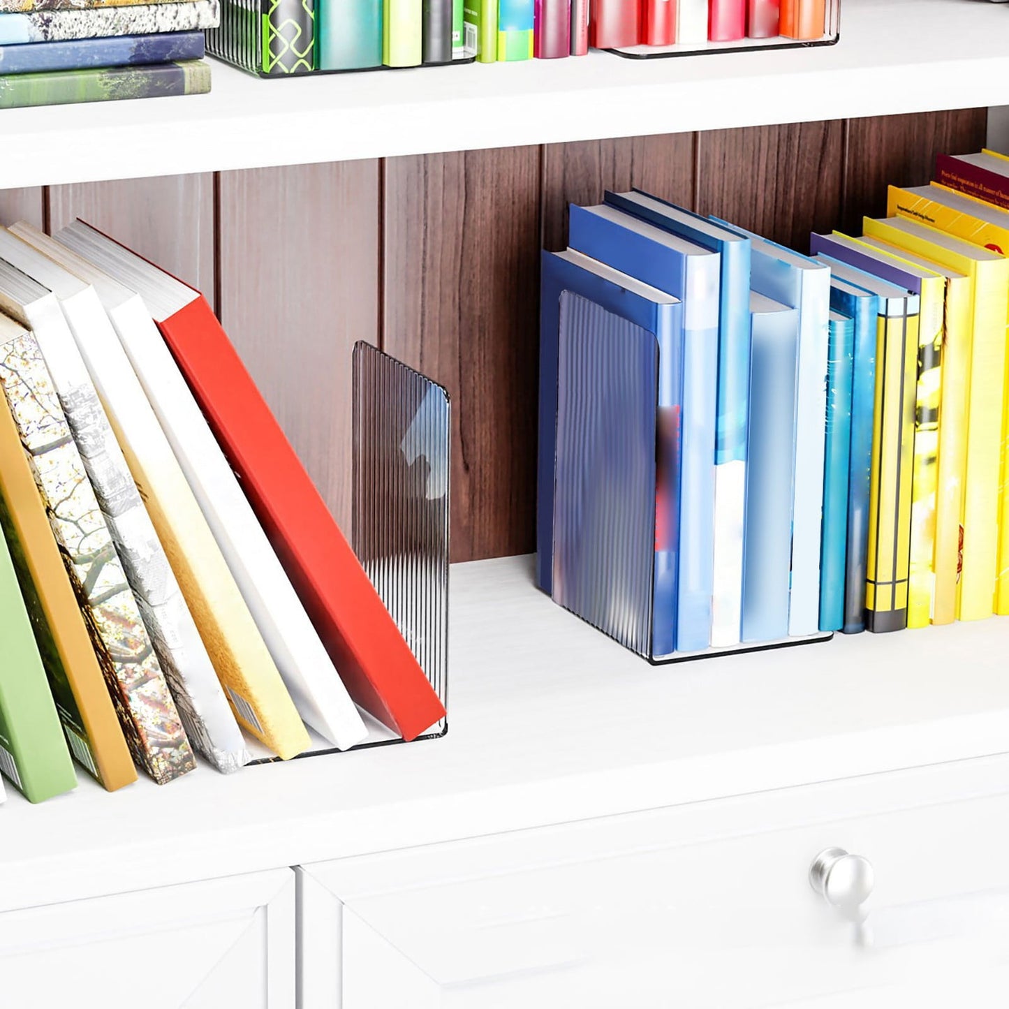 Non-Slip Bookends, Acrylic Book Ends for Shelves Clear Decorative Bookends Non-Skid Heavy Duty Bookend Book Holders/Stoppers (2 Pair/4 Pieces) 5x5x7.3 4.7x4.7x7.3" Clear*2