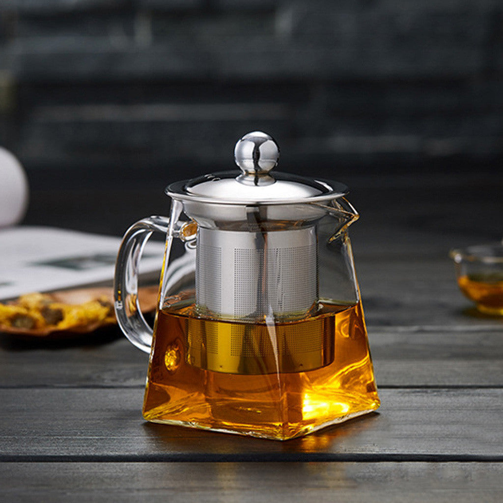 Glass Teapot with Stainless Steel Infuser & Lid, Borosilicate Glass Tea Kettle Stovetop Safe, Blooming & Loose Leaf Teapot,Glass Square Pot (350ML/12oz) 350ML/12oz Clear