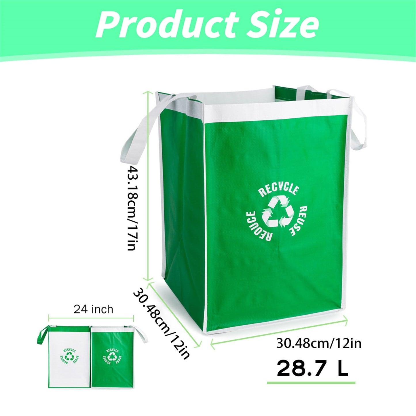 2 Pcs Separate Recycling Waste Bags,Recycle Waste Bag for Kitchen Home,Recycling Organizer,Reusable Recycling Bags,Indoor Recycling Trash Sorting Organizer,Reusable And Waterproof,(D,12x12x17 in) D