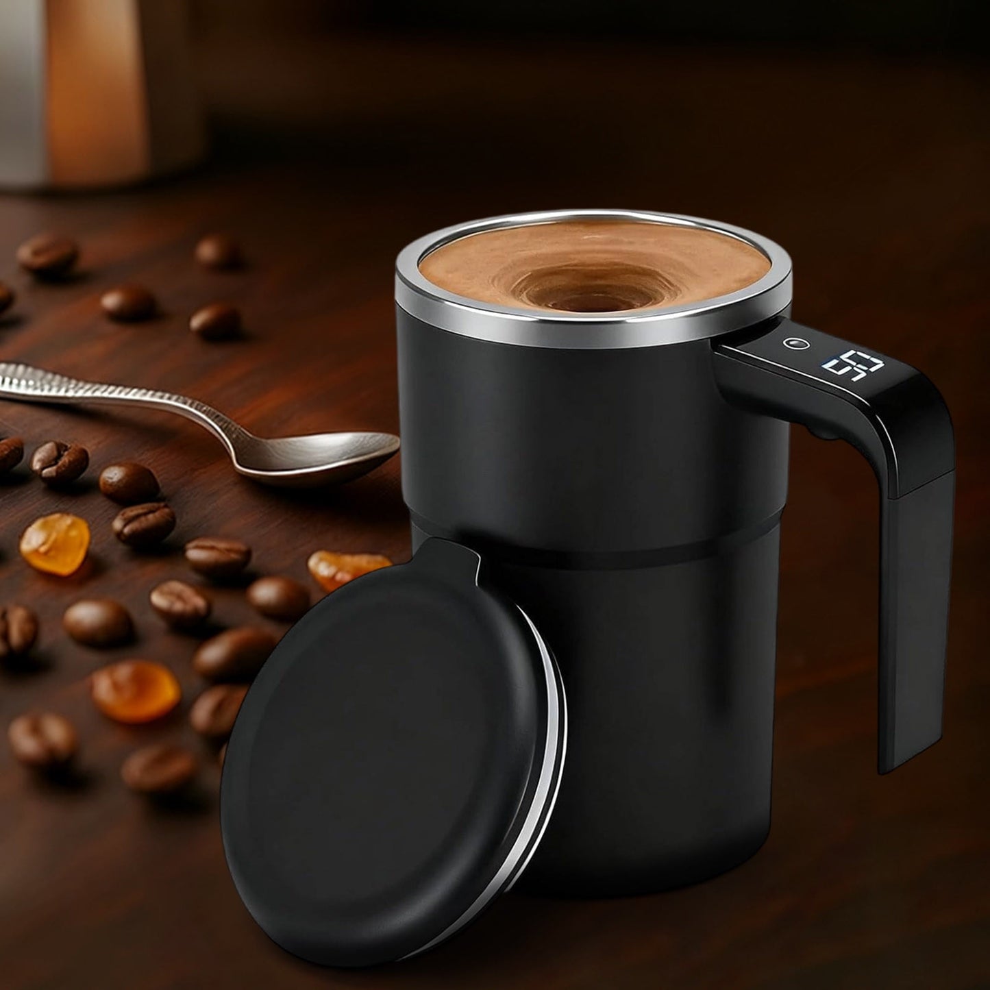 Self-Stirring Magnetic Coffee Mug with Temperature Display,Automatic Mixing for Coffee Tea and Shakes,Food Grade 304 Stainless Steel Liner,Smart LCD Screen for Real-Time Heat Monitoring B