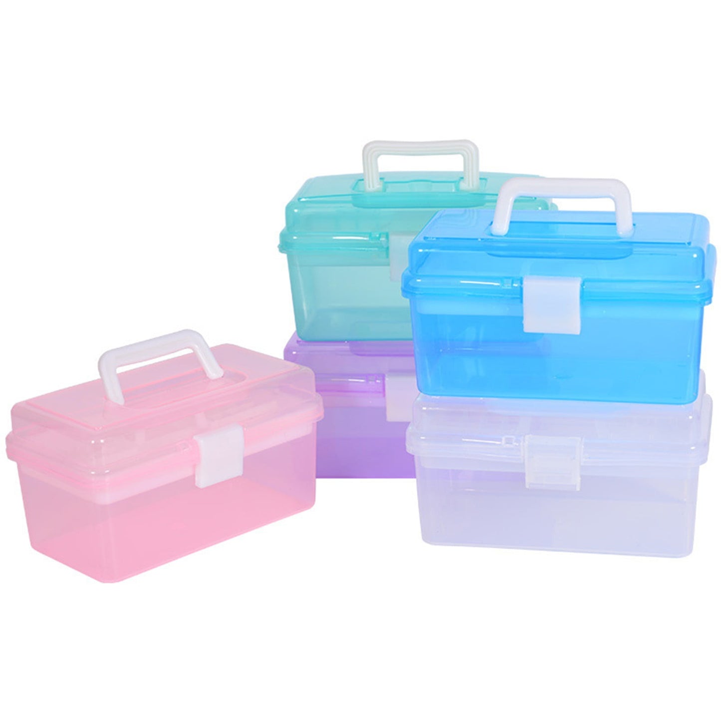 Transparent Storage Box, Clear Storage Latch Box Plastic Container Plastic Carrying Case with Handle and Latches for Home Desktop, 1 Pcs, 7.68x4.13x4.33 7.08" x 3.54" x 4.13" Pink