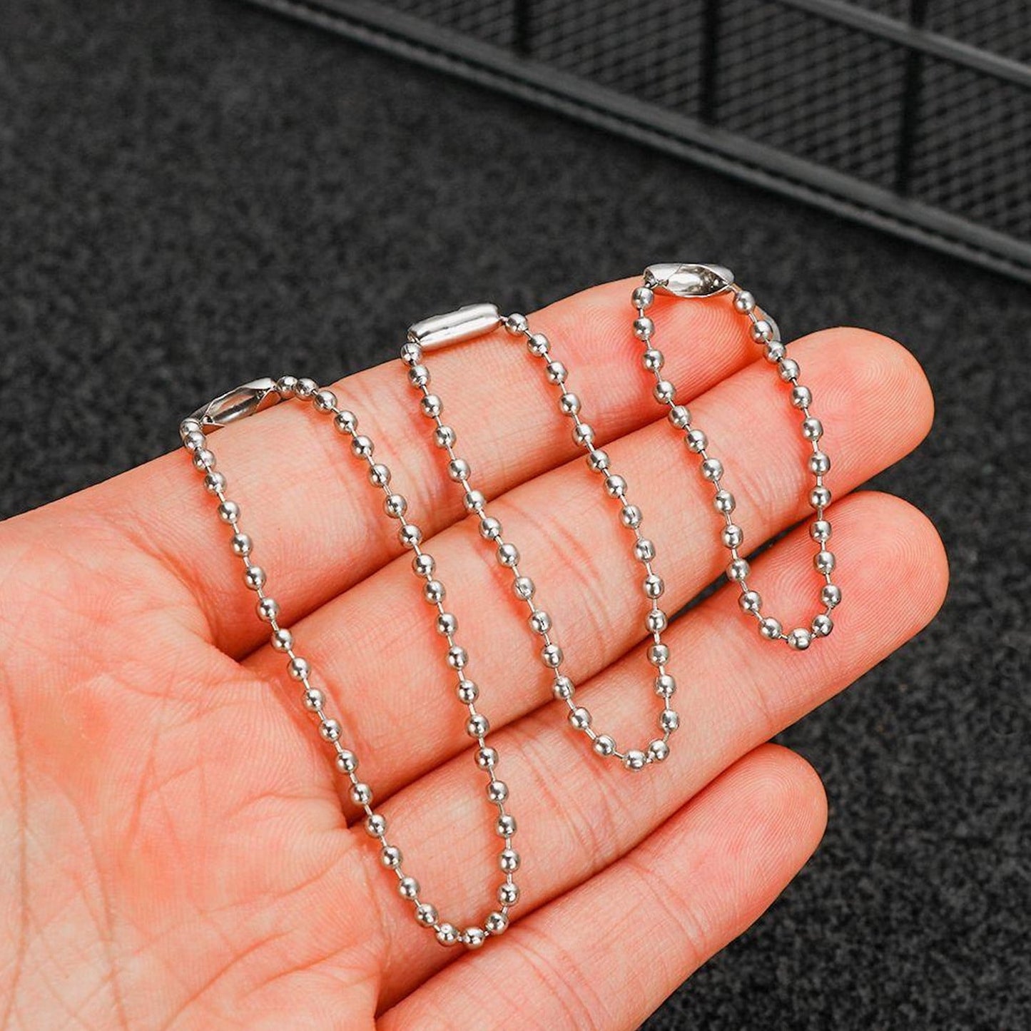 Dog Tag Chain Ball Chain Necklace Bulk, Military Blank Dog Tag Necklace for Men, Beaded Necklace Chains for Jewelry Making DIY Crafts,Silver Nickel Plated Metal 2.4mm Ball Bead Chain(100-Pack ) D