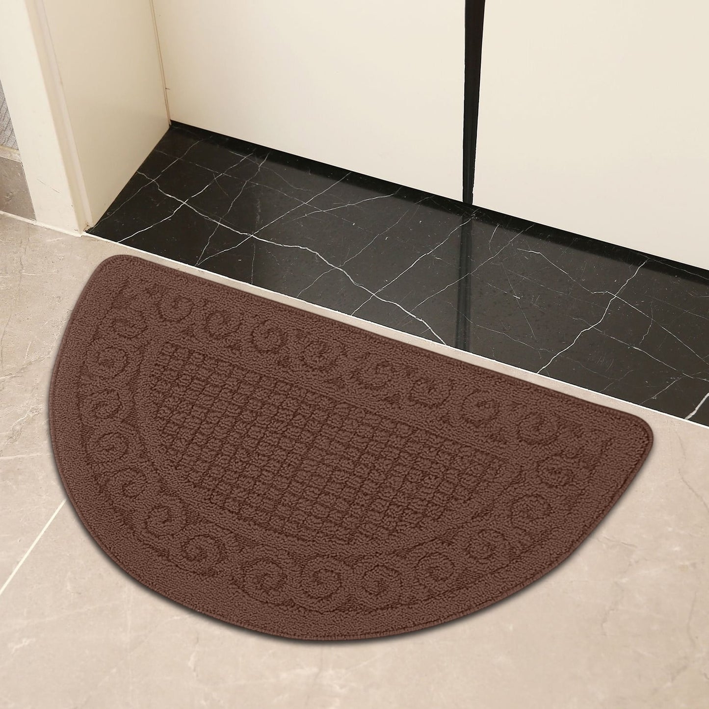 Entrance Semicircular Floor Mat,Non-Slip Outdoor and Indoor Carpet with Moisture-Proof Backing,Durable Polyester Fabric for Safety and Warmth,Ideal for Doorways,Bathrooms,and Home Entryways Coffee