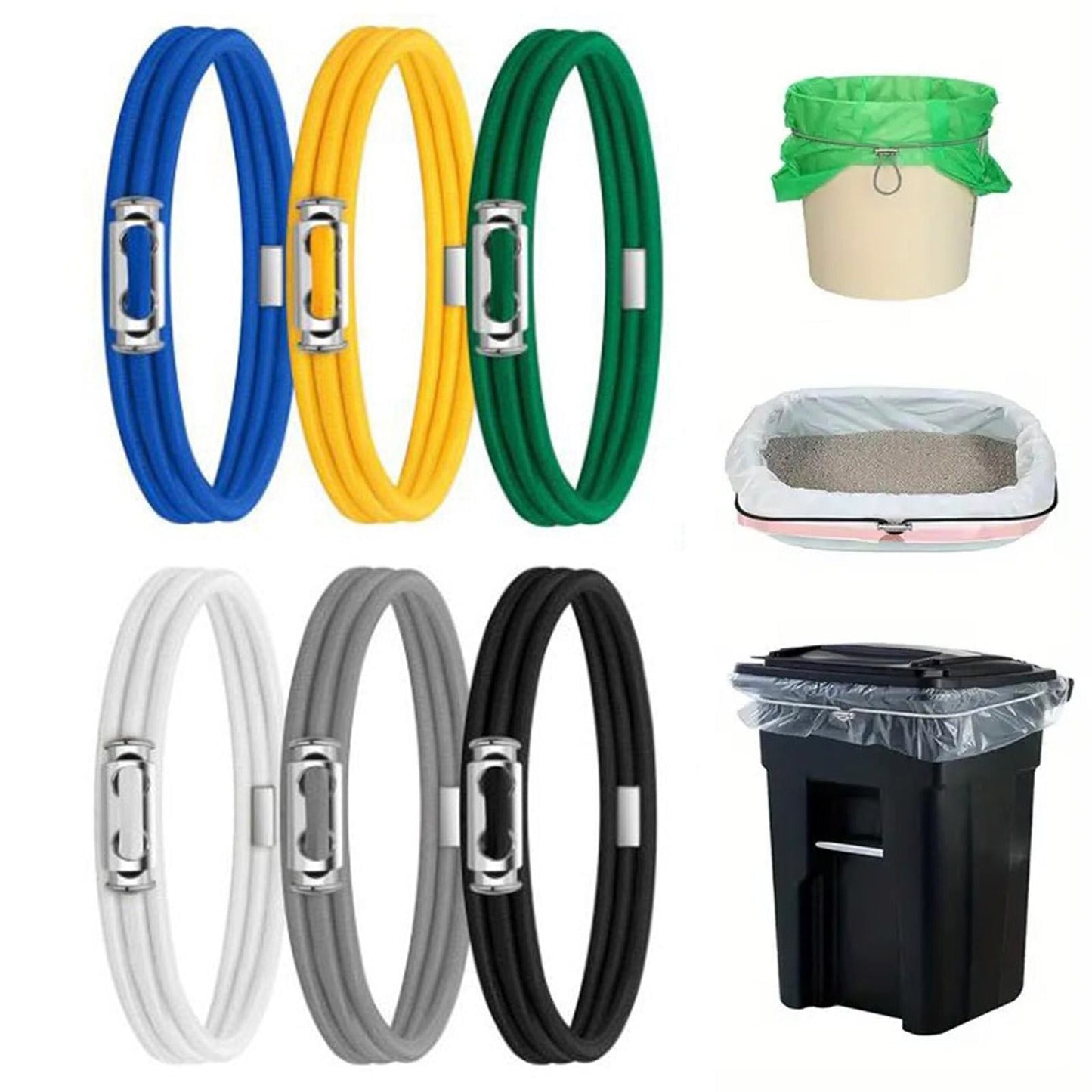 Garbage Can Rubber Bands,Multifunction Litter Box Bands,Fits 13-30 Gallon Bins, Heavy-duty Trash Can Bands to Hold Garbage Bags in Place, Trash Bag Holder Band with High Elasticity(Grey) Yellow