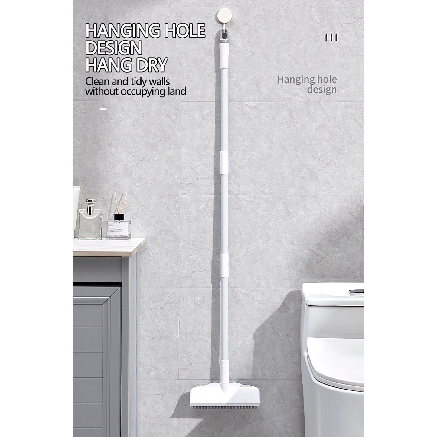 CCMAOLU Floor Scrub Brush with Long Handle,2 in 1 Stiff Bristle Brush & Squeegee Broom for Floor,Bathroom,Tile,Wall Cleaning Tool,Push Scrubber for Shower,Deck,Garage B