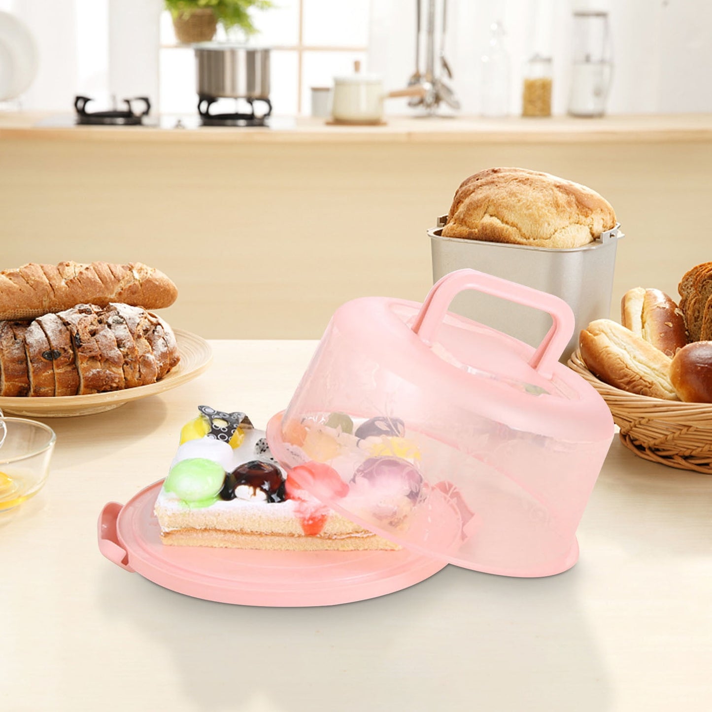 Portable Cake Storage Box, Transparent Plastic Cover with Snap Locks for Freshness, 26x22.5x13.5cm Airtight Container for Cupcakes or Snacks, Refrigerator-Safe and Odor-Proof Design Light Blue