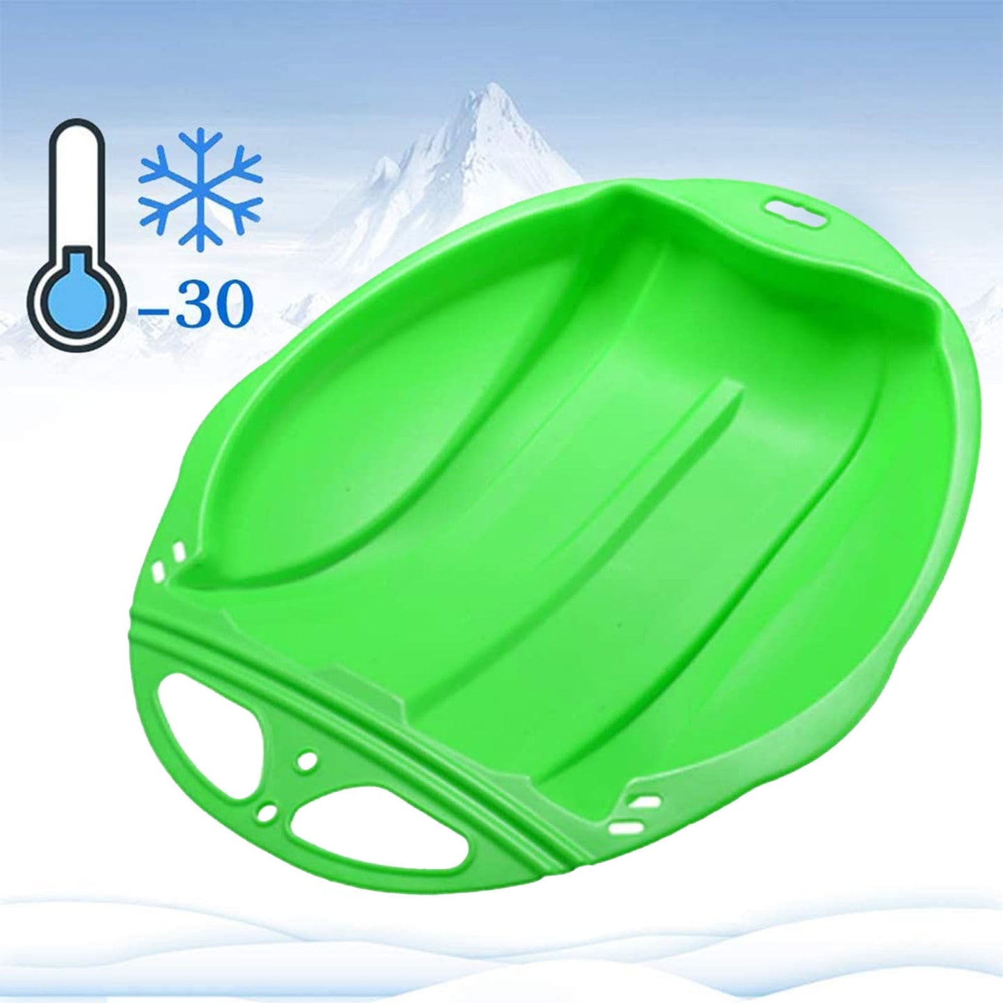 Round Snow Sled Disc for Kids and Adults, Thick Portable Skiing Pad with Anti-Skid Sunk Seat, Versatile Slider for Snow, Grass, and Sand, Comfortable Oversized Handle Design up to 220lbs Green
