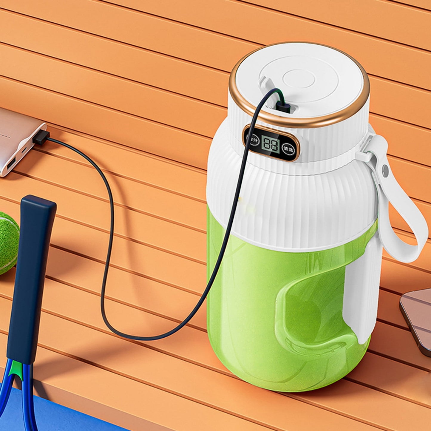 Portable 1200ml Electric Mixing Cup, Stainless Steel & Glass Body, Squeeze Bottle for Protein Shakes, Juices, Gym Drinks, Rechargeable, Airtight Lids, BPA-Free, Multi-Functional Blender White