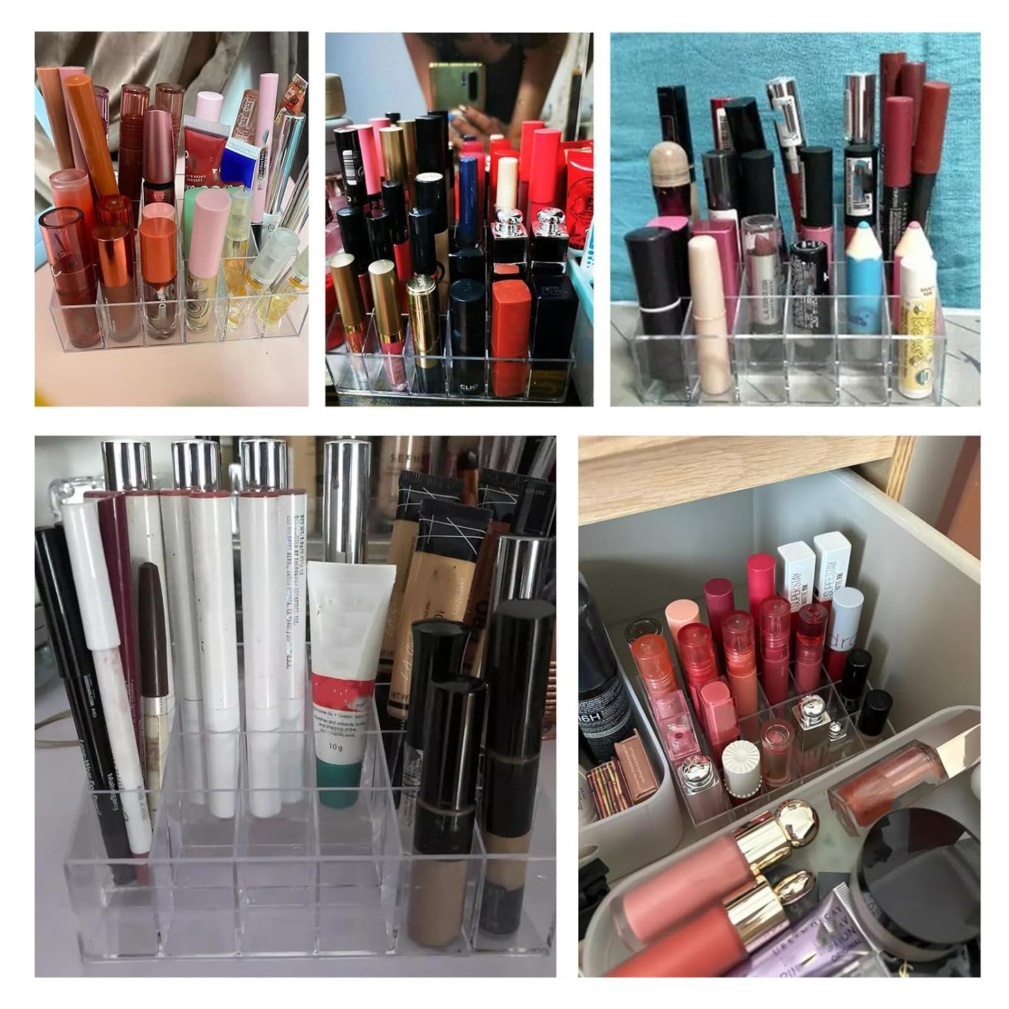 Makeup Organizer - Lipstick Holder - Cosmetics Storage - Nail Polish Display - Drawer Organizer - Lip Gloss Holder - Bathroom Accessories - Acrylic Holder - Essential Oil Rack - Mascara Storage Box - Sorting Tray - Transparent - 1 Piece