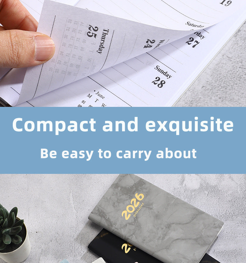 Pocket diary 2026 - A6 diary - Weekly planner - Yearly planner - Organizer - Planner book - 2026 diary for women - School diary - Weekly diary - Compact diary - Diary - Planning tool - Small diary - Marble design - Black - 1 piece
