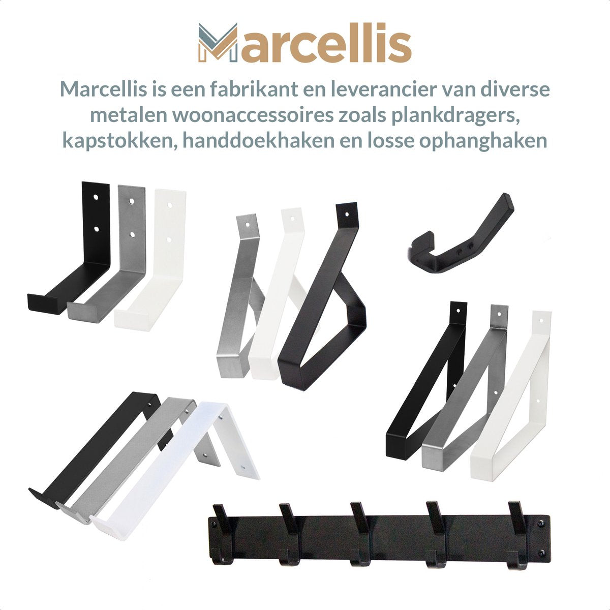 Marcellis - 1x Industrial towel hook - towel holder - hanging hook - 4 hooks - stainless steel