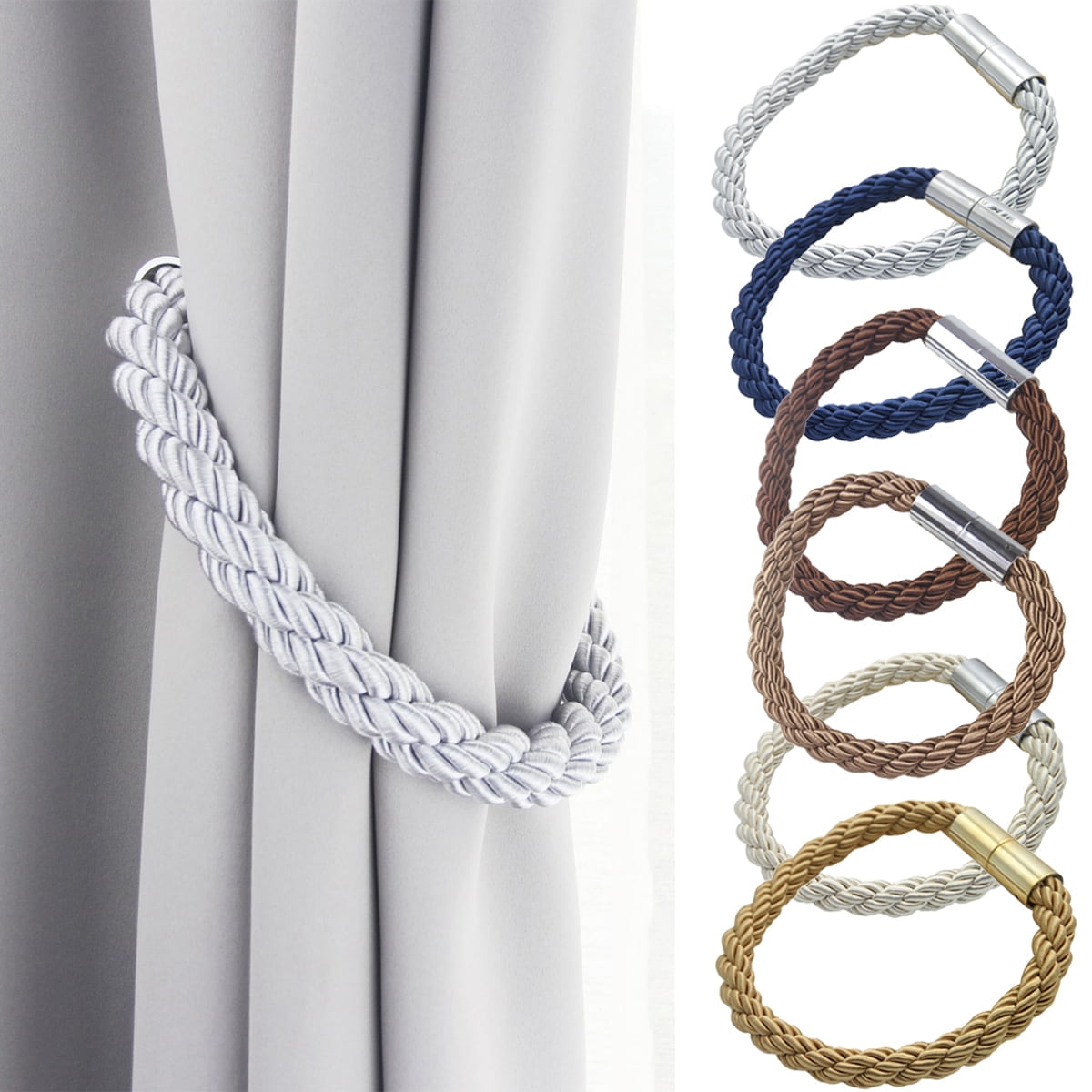 Travelwant 2Packs Magnetic Curtain Tiebacks Modern Handmade Weave Rope Curtain Holdbacks Convenient Decorative Curtain Drape Tie Backs for Home and Office Window Drapery Navy Blue