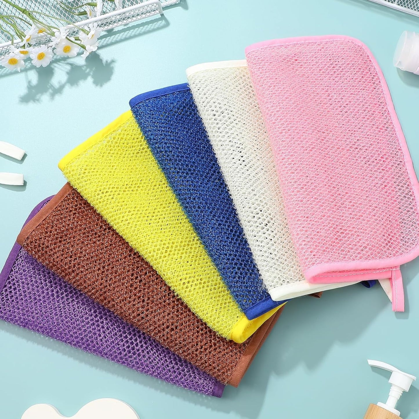 Exfoliating Washcloths,African Exfoliating Net,Reusable African Net Sponge,8.7x10.2In Beige Mutilfunction Wash Cloth for Face and Body Multi-color