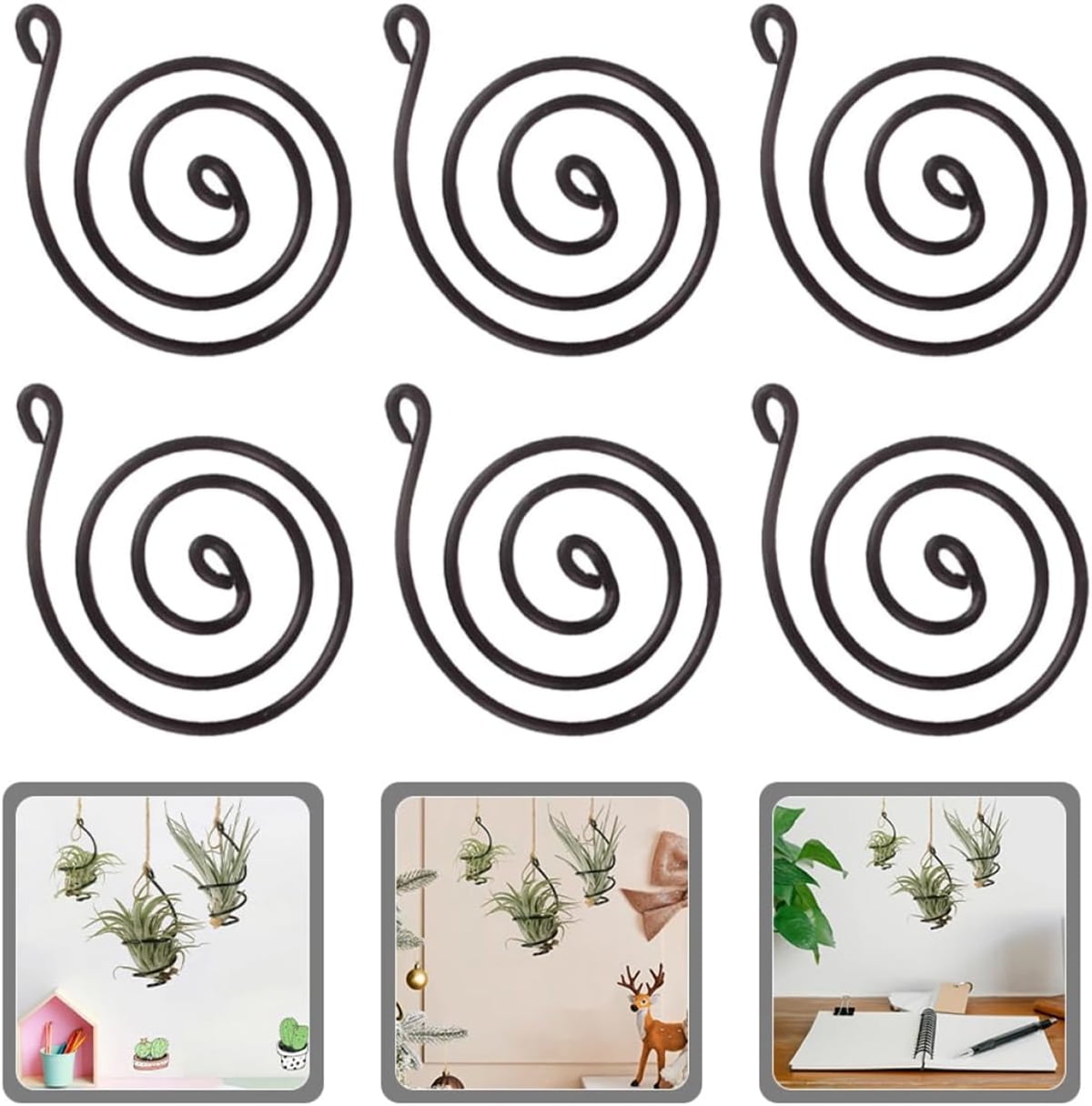 Tutuviw 6 Pcs Air Pineapple Pot Air Plant Hanger Holder,Plant Stands Hanging with Jute Ropes,Modern Plants Hanger Wall Metal Air Plants Stand,Air Plants Hook Air Shelf (Black Aluminum)