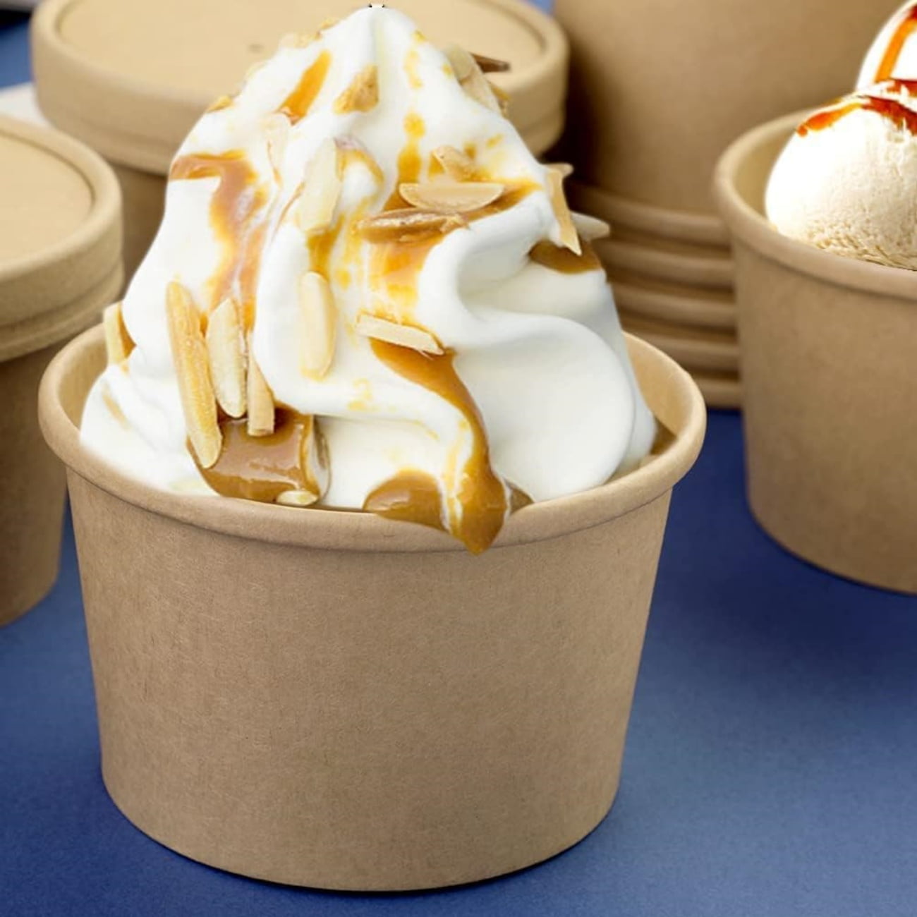 QZS 20 Pack Paper Soup Bowls,12oz Disposable Kraft Paper Soup Bowls with Lids for Ice Cream,Durable Kraft Food Cups for Chocolate,Candy 3.5" x 2.8" x 2.4"