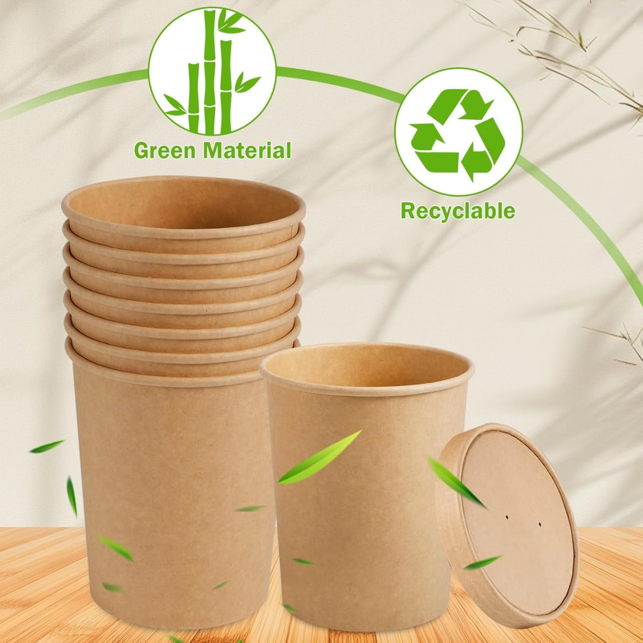 QZS 20 Pack Paper Soup Bowls,12oz Disposable Kraft Paper Soup Bowls with Lids for Ice Cream,Durable Kraft Food Cups for Chocolate,Candy 3.8" x 2.8" x 3.9"