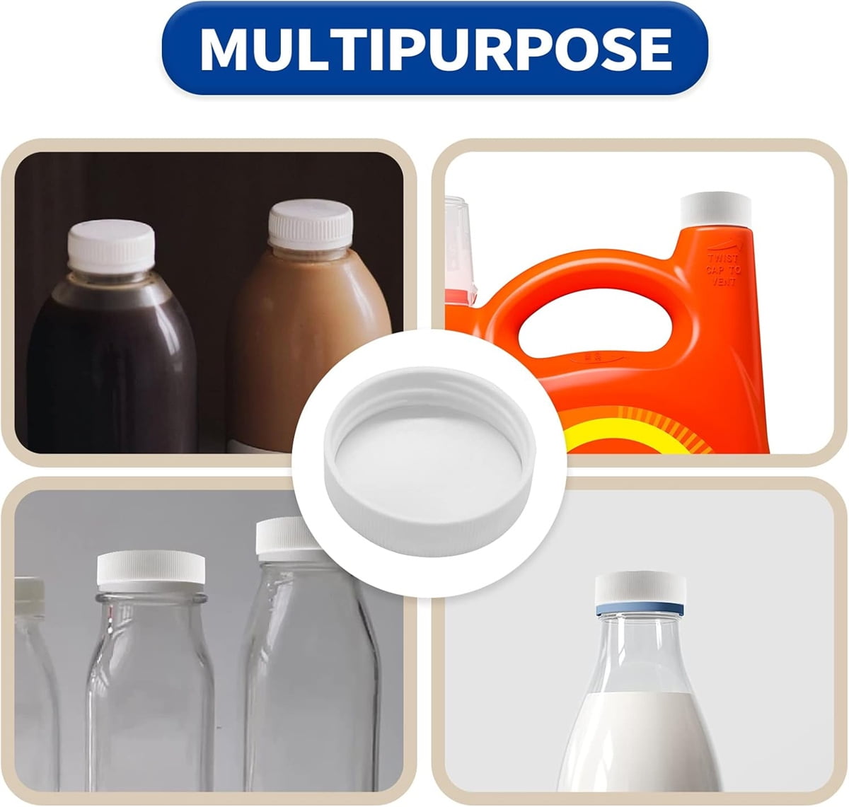 Tutuviw 6 Pcs 3 and 5 Gallon Jug Cap,Reusable 53mm Replacement Cap,Non Spill Water Bottle Dispenser Caps,Screw Seal Caps Lids,Threaded Bottle Caps,Plastic Bottles Caps,Anti Splash (White)