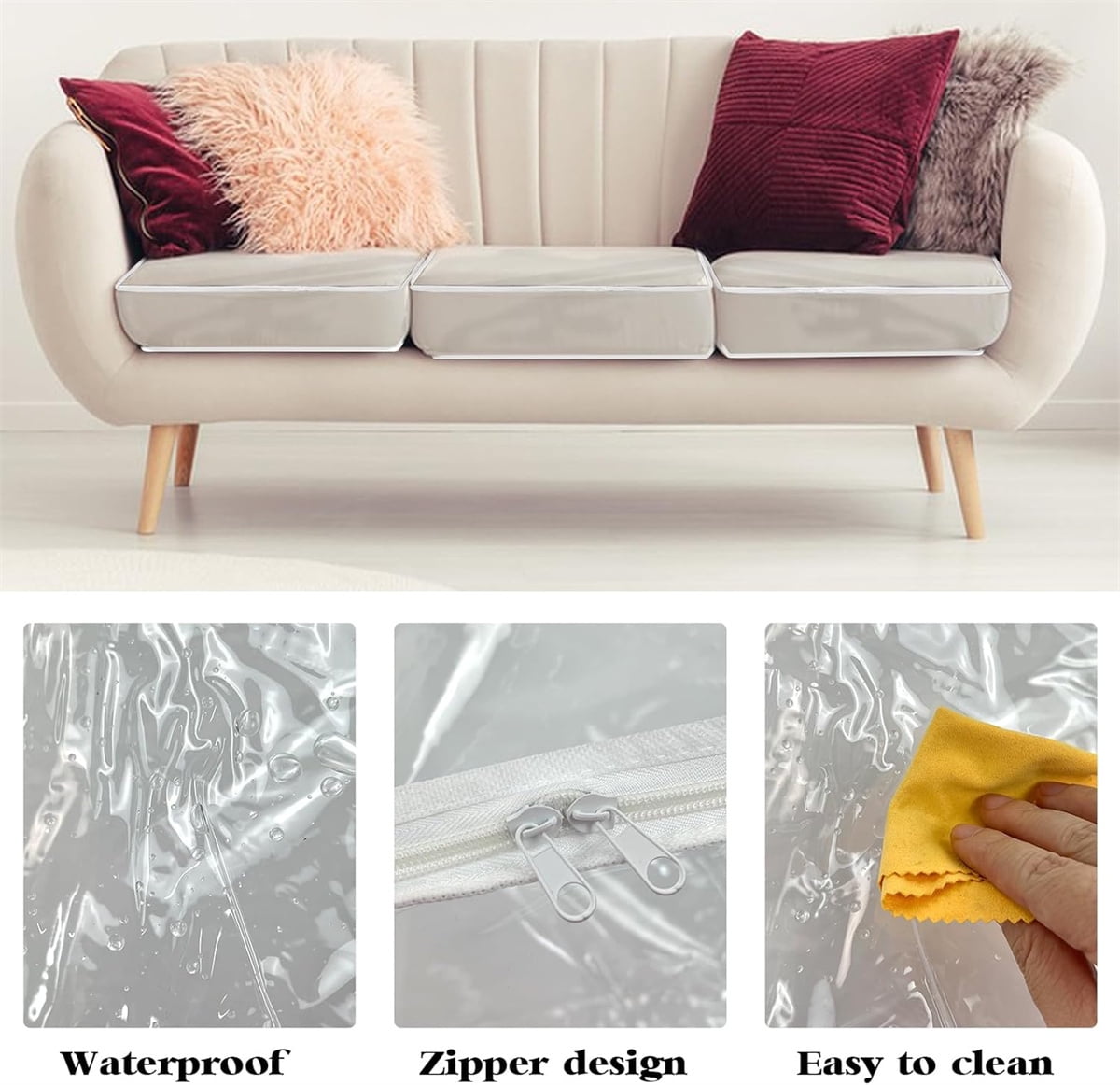 Tutuviw Plastic Sofa Seat Cushion Covers,1Pc 28x28x9in Waterproof Couch Covers,Furniture Sofa Seat Slipcover,Wear Resistant Couch Furniture Seat Couch Cover for Anti Cat Dog Clawing Scratching(Clear)