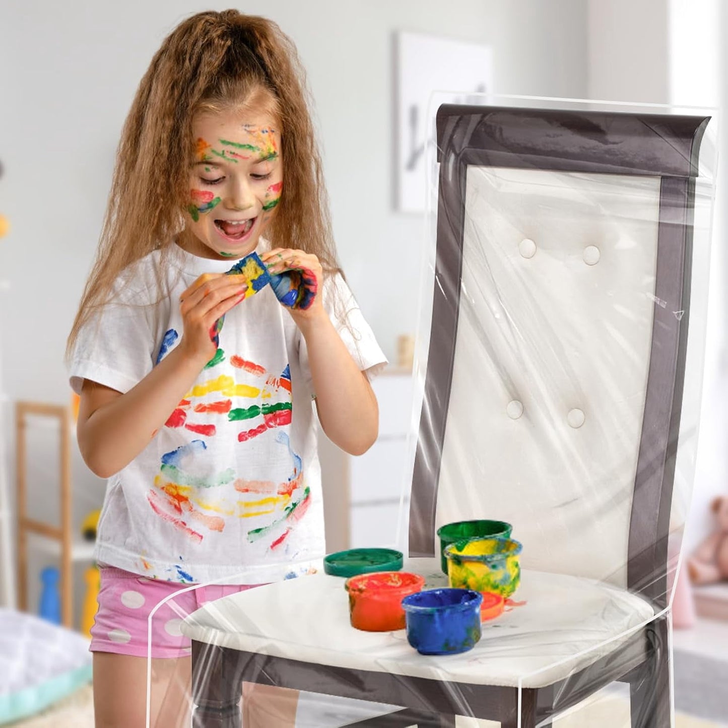 Plastic Chair Covers,Tutuviw 2Pcs Clear Dining Room Chairs Cover,Waterproof Stool Protectors from Cat Kids' Messes,Easy to Clean Slipcover,No Dust/Spills and Hair for Storage Furniture(W/21xD/18in)