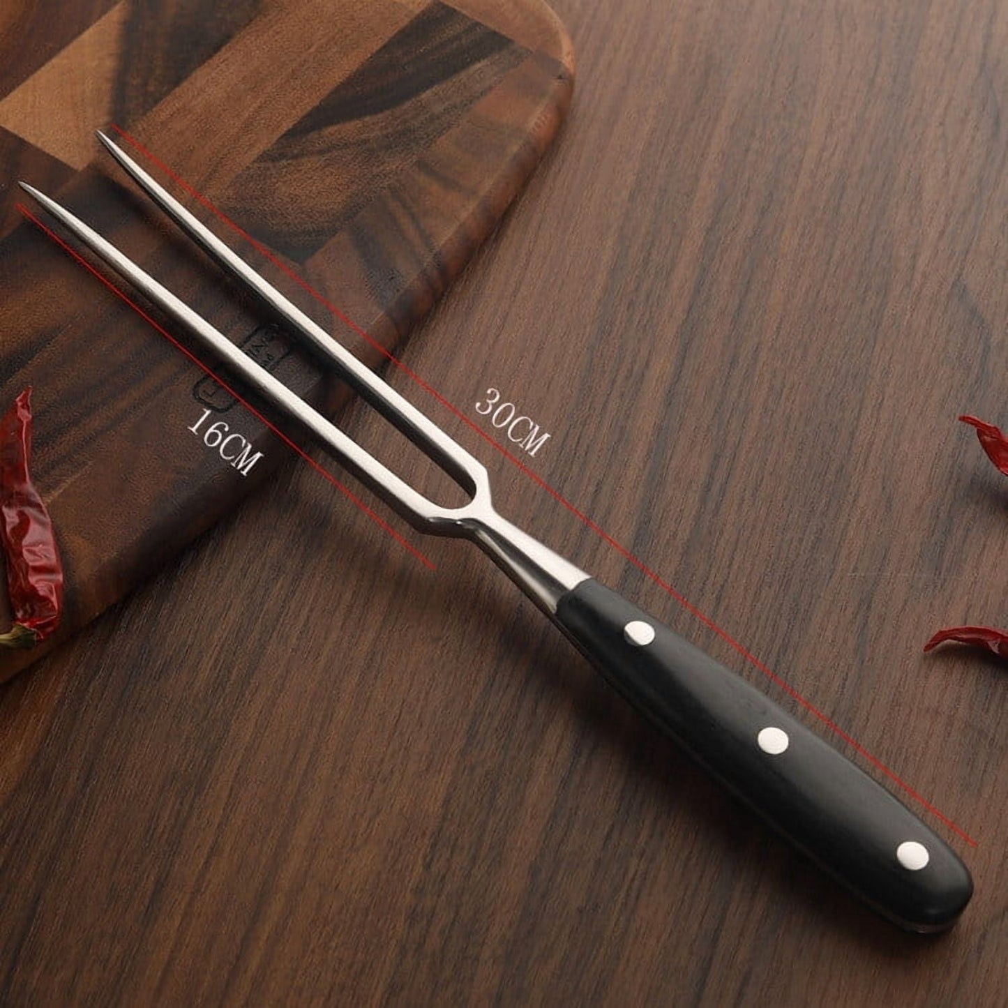 Stainless Steel Carving Fork with Redwood Handle, 11.8" Barbecue Fork Cutting Fork, Grilling Tools Meat Fork for Chicken Turkey Beef(B) B