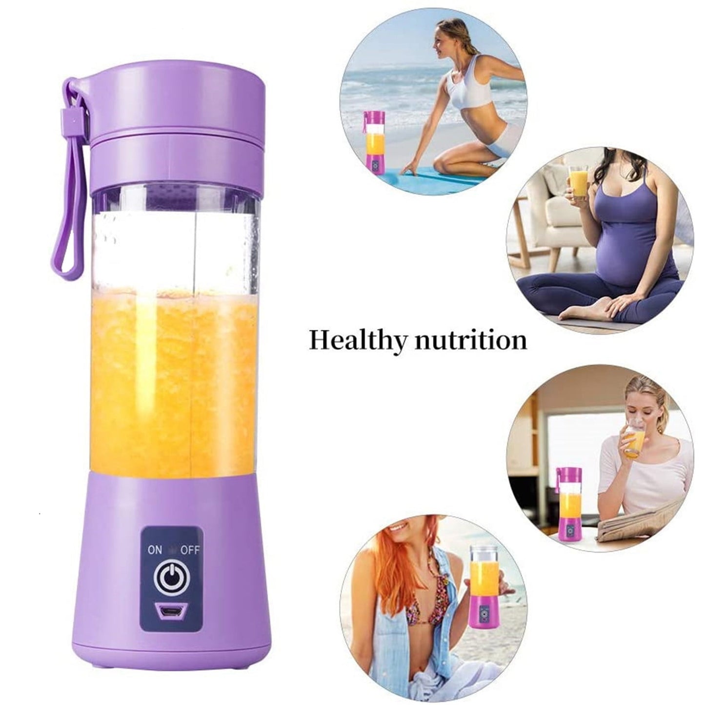 Portable Electric USB Juicer Blender Cup, Mini Blender for Shakes, Smoothies and Juice, USB Rechargeable Blenders with 6 Blades, Handheld Blenders, for Sports Travel and Outdoors Purple
