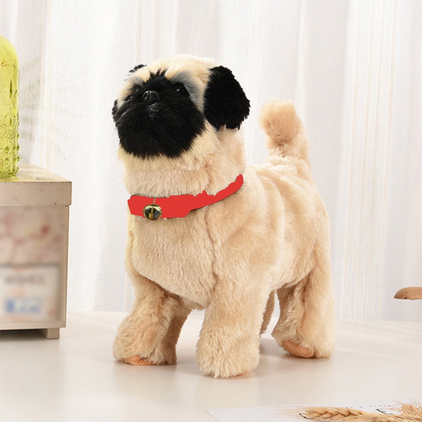 Simulation Dog Toy, Lifelike Stuffed Interactive Pet Toy, Stuffed Animals Electronic Puppy with Sound & Movable Limbs, for Birthday Party Holiday Gift Home Decor Beige