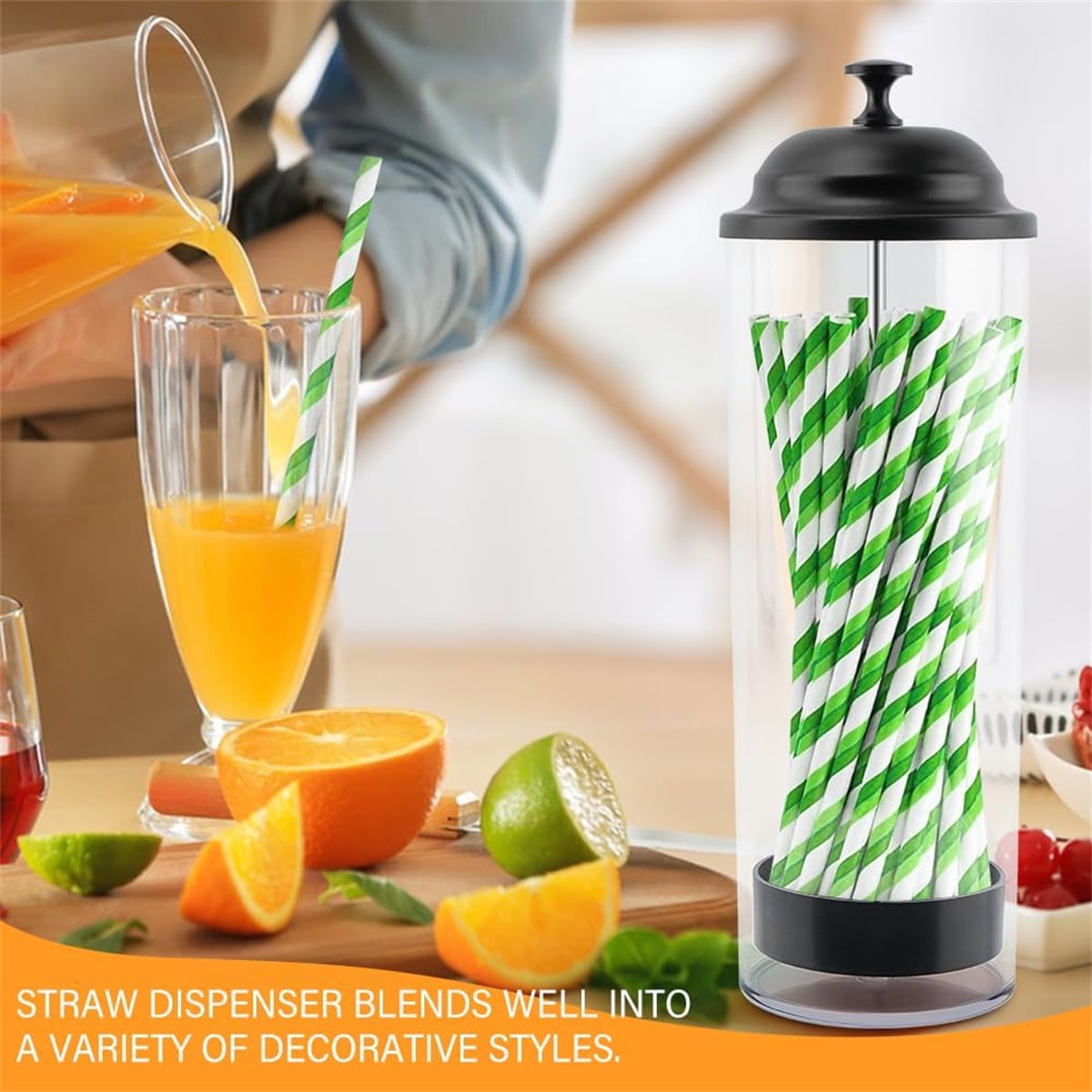 10.6 in Straw Dispenser with Lid, Tutuviw Plastic Straw Holder for Counter, Drinking Straw Organizer Container Transparent Straw Holder for Most Straws, Black (Straws Not Include)