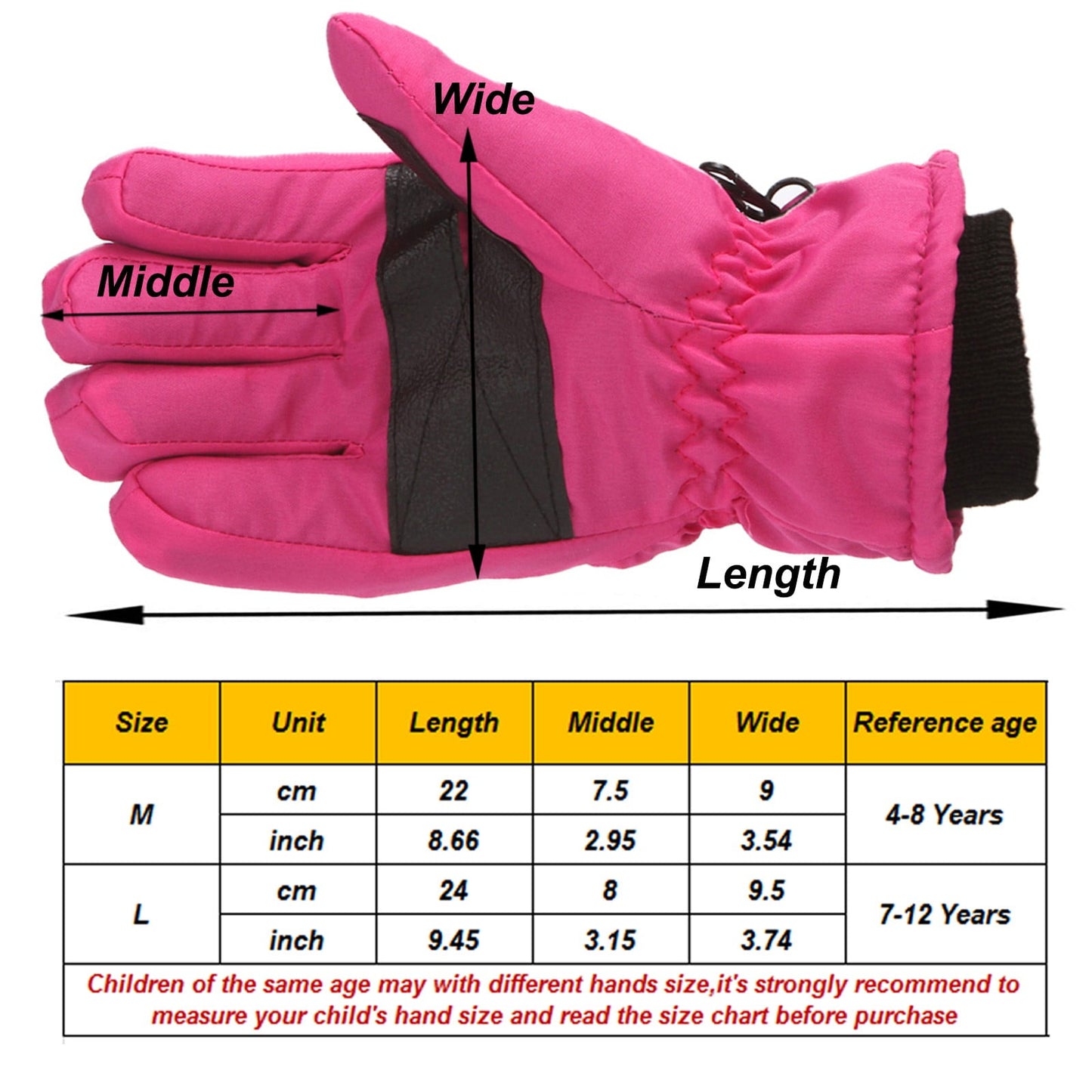 GXWEA 2T Gloves Kids Waterproof Gloves Kids Gloves Winter Gloves Thick Gloves Stretchy Warm Gloves Boys Girls 6-11 Year 4-8 Year AHA1 kids snow gloves Red