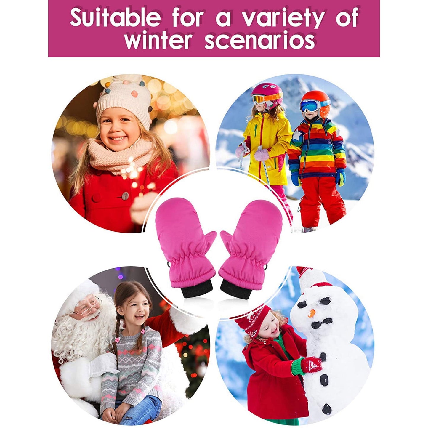 GXWEA 2T Gloves Kids Waterproof Gloves Kids Gloves Winter Gloves Thick Gloves Stretchy Warm Gloves Boys Girls 6-11 Year One Size color-11