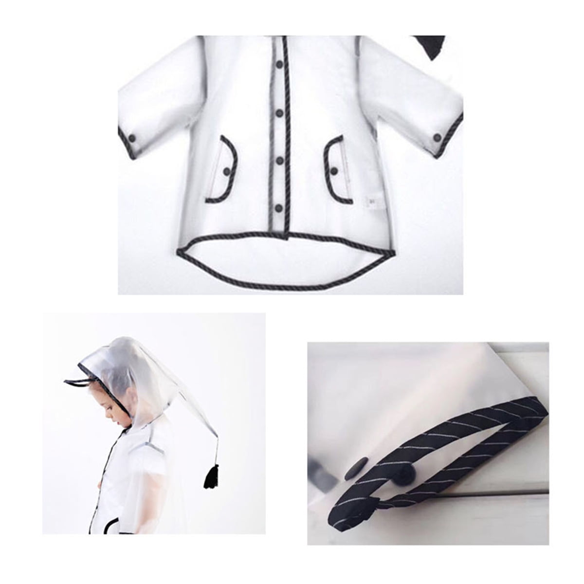 Genuiskids Hooded Transparent Raincoat Girl Boys Rain Coat Hooded Outdoors Clear Waterproof Kids Toddler Children's Rainwear Protective Covers 1-10T 7-10Y White