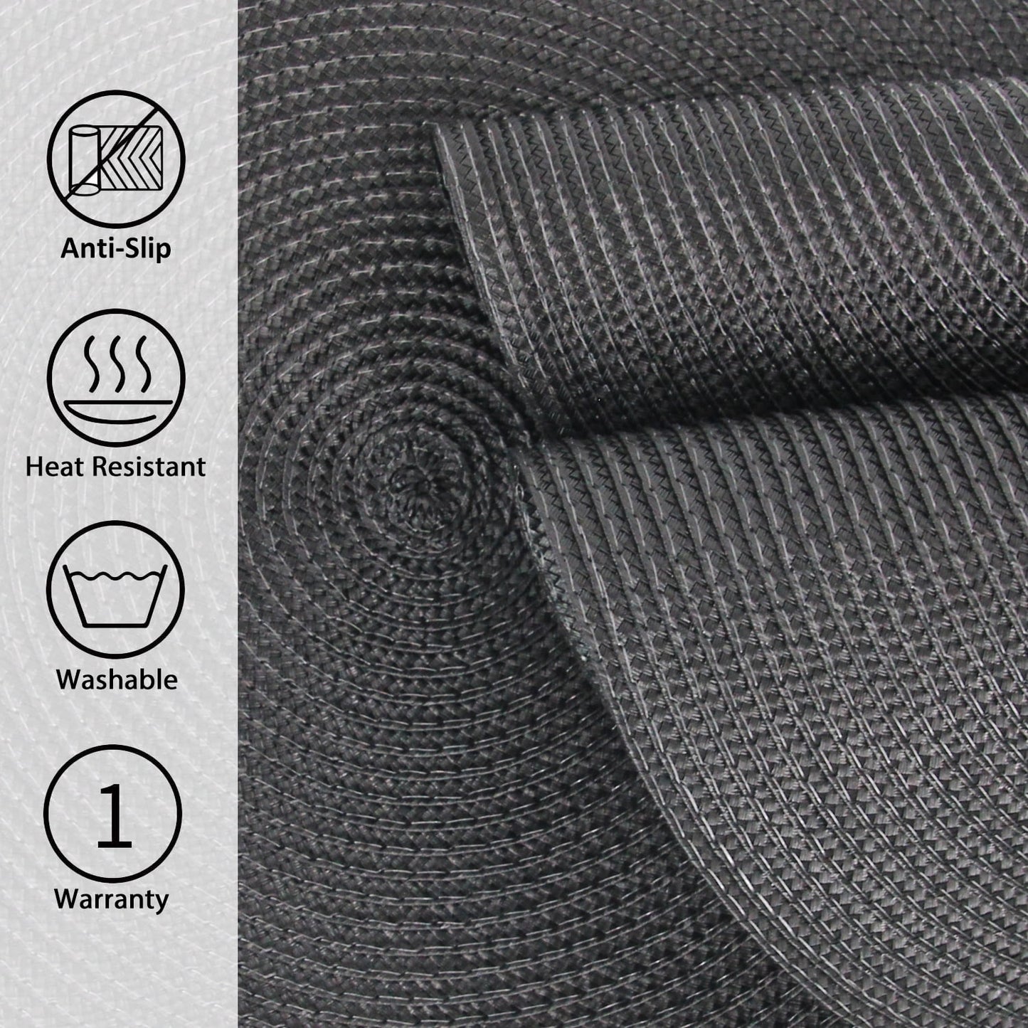 Braided Placemats for Dining Table Set of 6 - Round 15 inch Woven Heat Resistant Non-Slip Kitchen Table Mats, Red Black