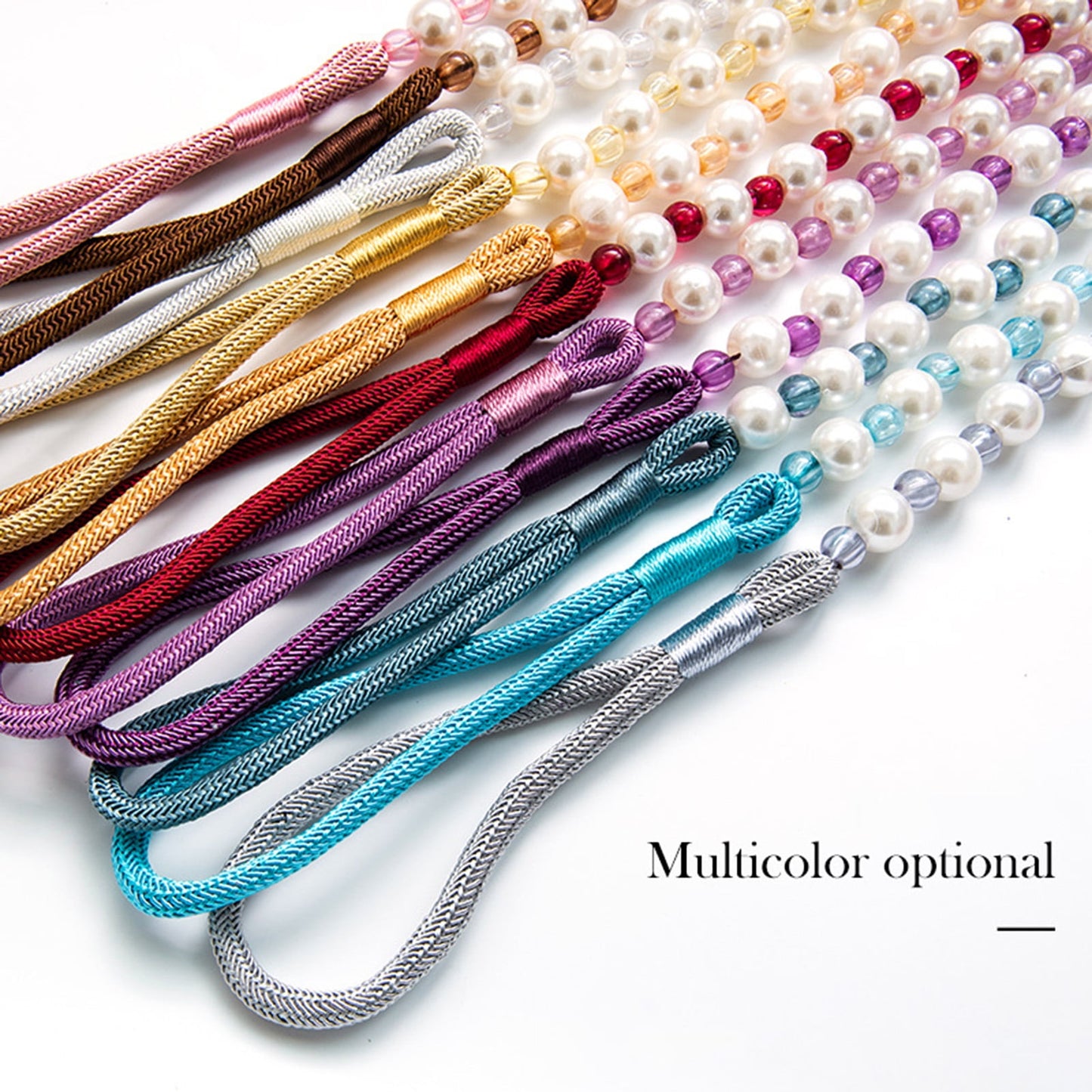 Visland 2 Pack Acrylic Pearl Curtain Tie Backs Curtain Hooks, Elegant Beads Curtain Rope Straps, Decorative Holdbacks Curtain Holders, 29in Pink