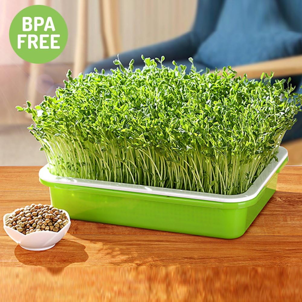 Tutuviw BPA Free Hydroponics Soilless Seeds Sprouter Microgreen Seed Sprouter Trays Seed Germination Double Tier Grow Trays with Lid 5PCS-Seed Sprouter Tray