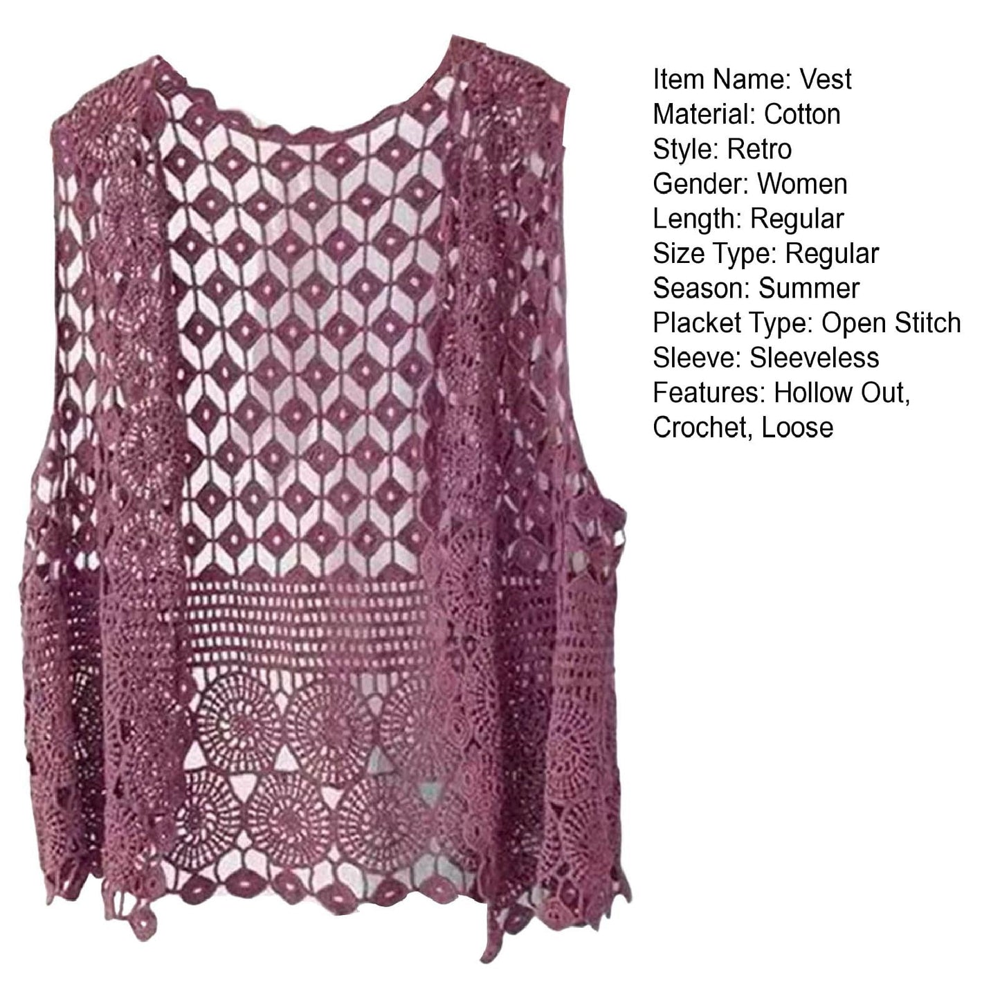 Women Vest Women's Sleeveless Knitted Hollow Vest Retro Crochet Cardigan for Summer Spring Autumn Sleeveless Cardigan One Size Black