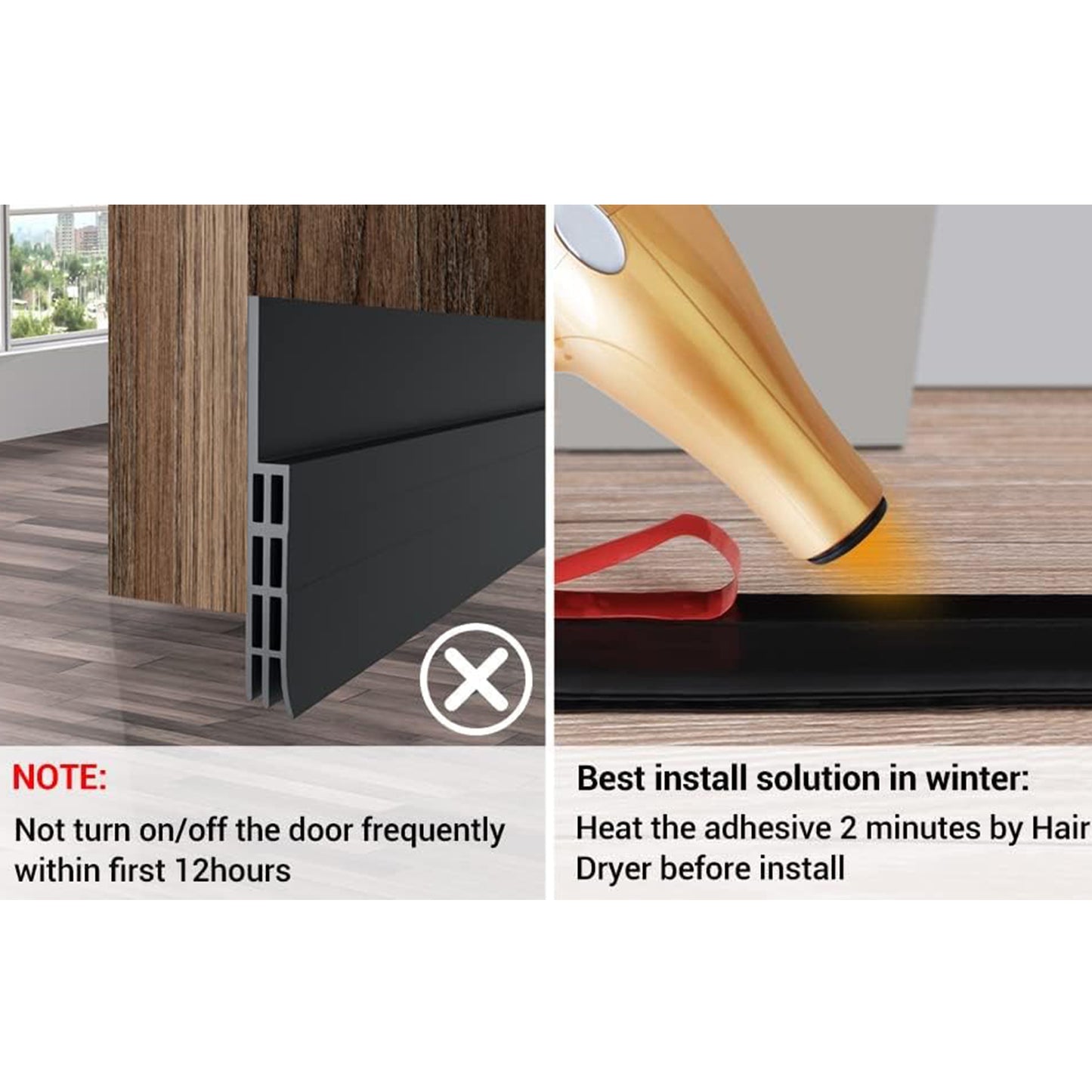 Door Draft Stopper, 37 Inch Under Door Sweep Bottom Blocker with Rubber Seal Strip, Under Door Seal for Exterior/Interior, Soundproof Weather Stripping Door Seal(White) 2PC Brown