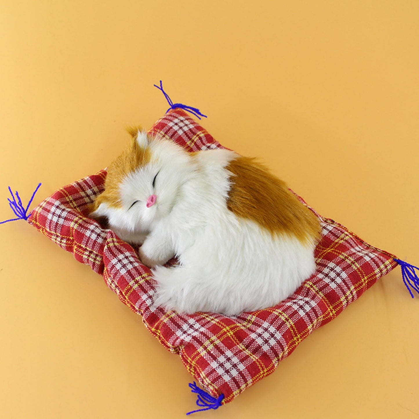 Tarmeek Simulation Sleeping Cat Dolls Toys,Simulation Cat Plush Animals Toy Will Call With Cloth Mat Sleeping Cat Doll Plush Toy for Room Decor,Birthday Gifts for Kids B
