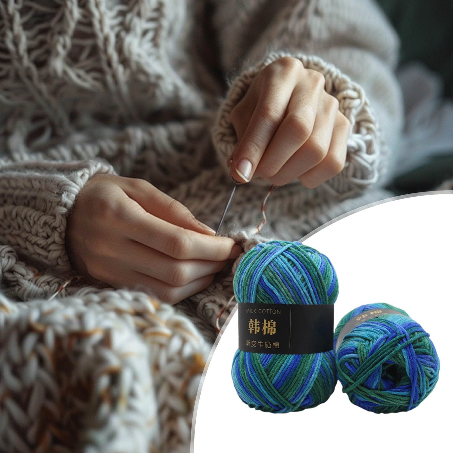 AYktou Cotton Yarn - Multicolor Rainbows Yarn,50 gram Skeins,26 Colors Available,7 Strands Of Combed Milk Cotton Crocheting Yarn for Knitting,Crochet,Weaving,Arts & Crafts - Fiesta #G - Navy Blue