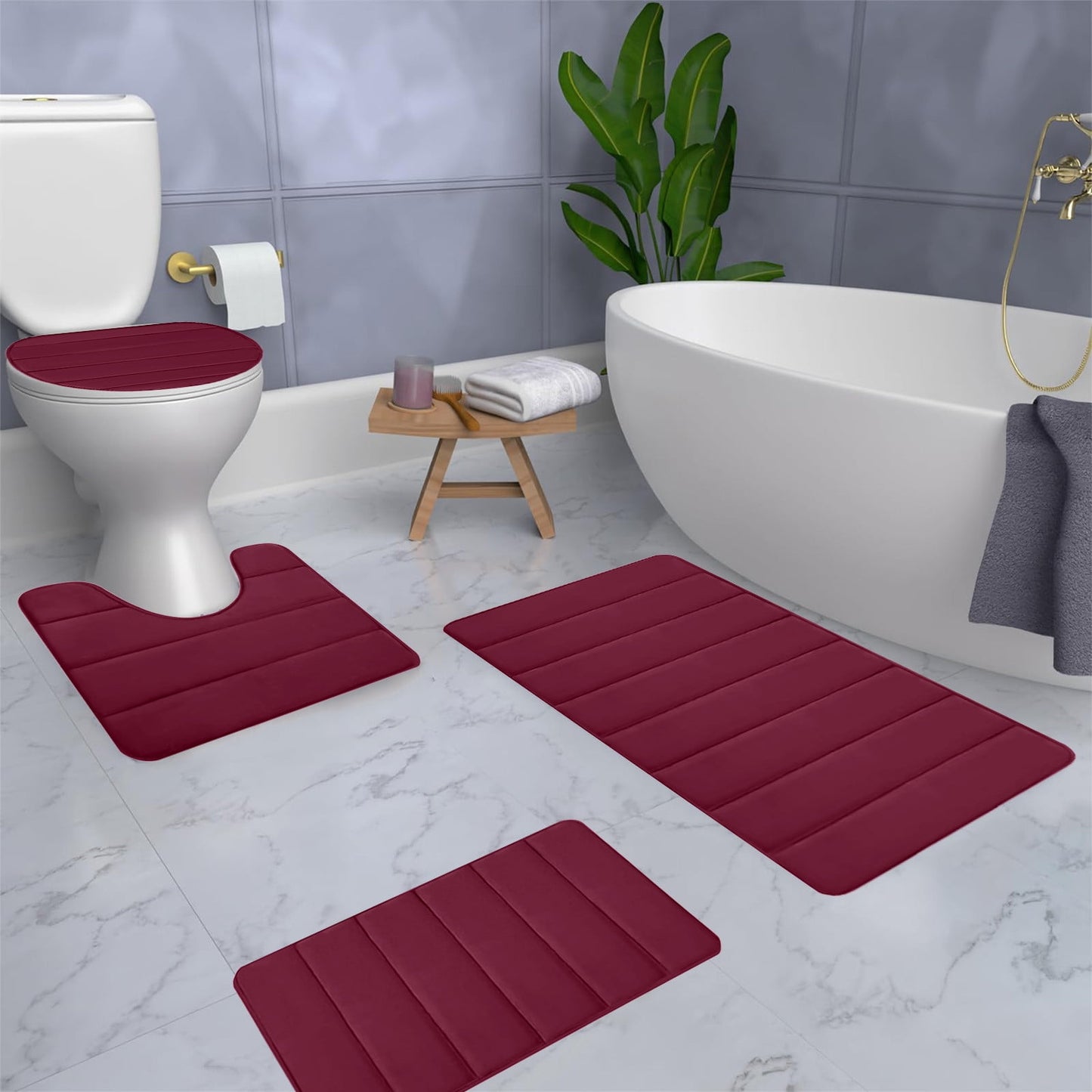 Kdkad Bathroom Rugs Sets 3 Piece, Bath Rugs for Bathroom Non Slip, Ultra Soft Water Absorbent Microfiber Bath Mat Set, Machine Washable Thick Plush Bath Mats for Bathroom Floor,Tub and Shower 4 pc White 1